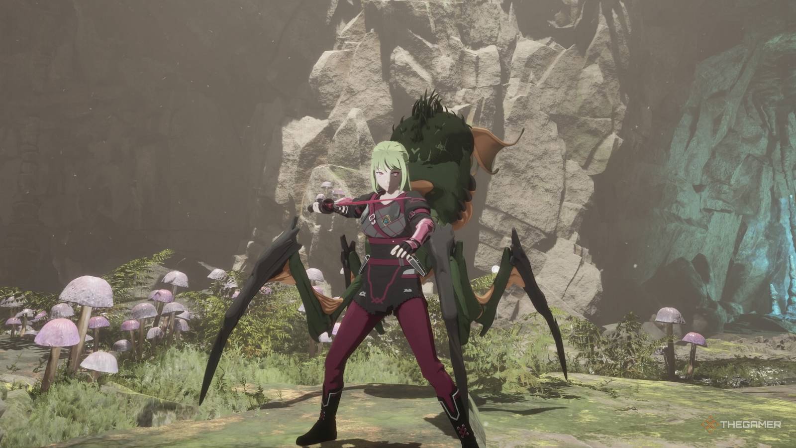 A character with a dagger in front of a spider in Echoes of Aincrad.