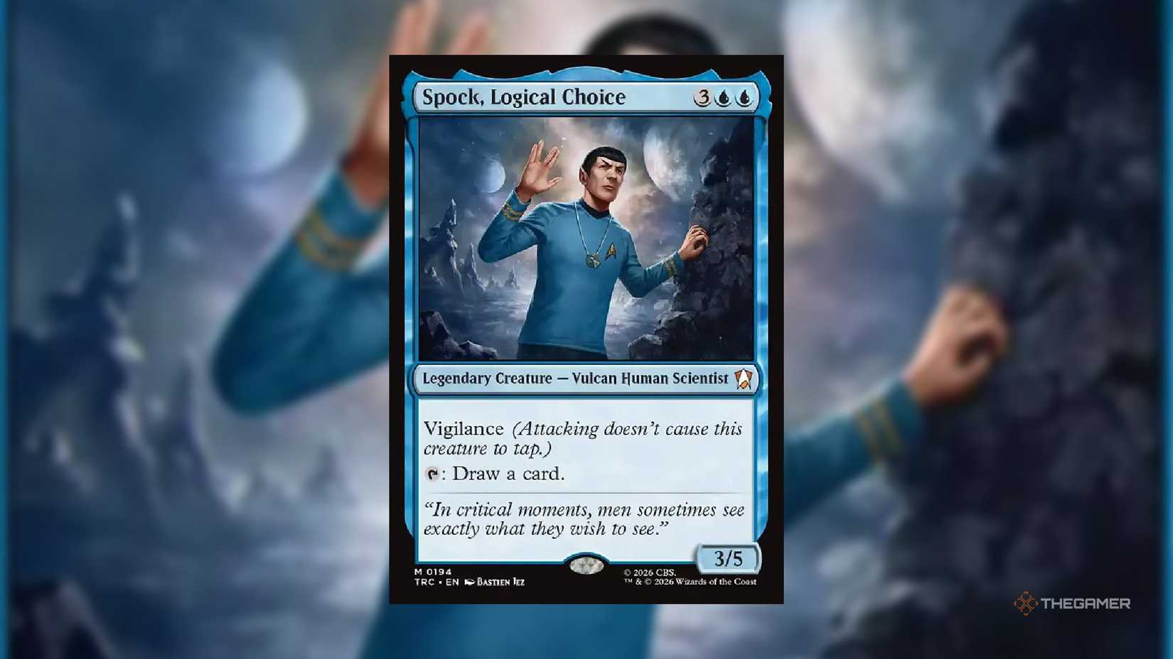 A replica of Spock, the Logical Choice MTG card from the Star Trek set.