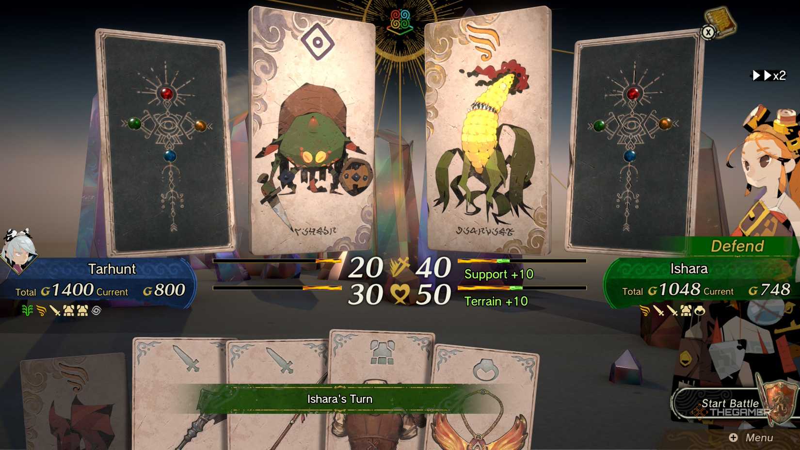 A fight between two low-power cards in Culdcept Begins.