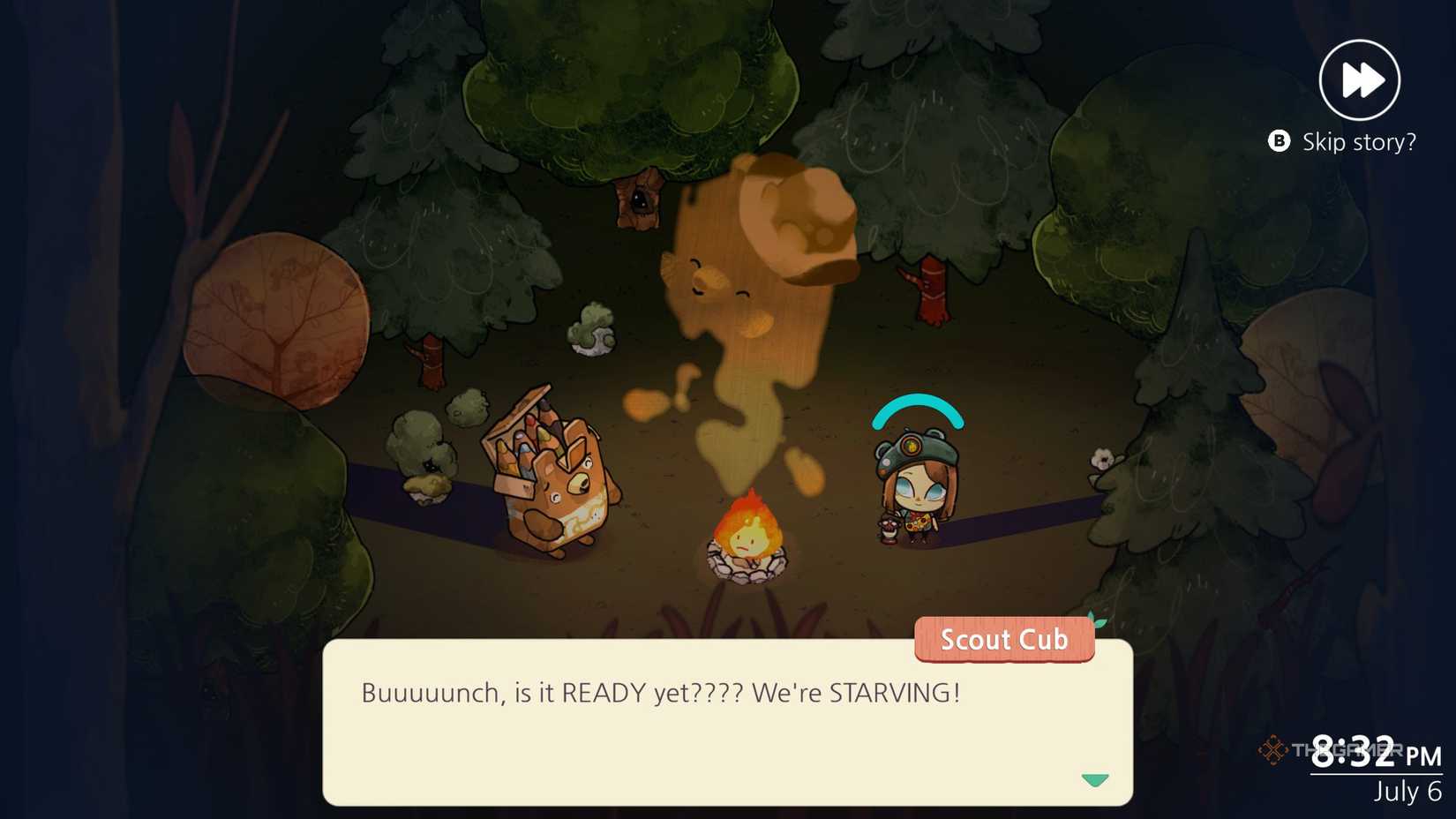 A flashback scene in Cozy Grove Camp Spirit.