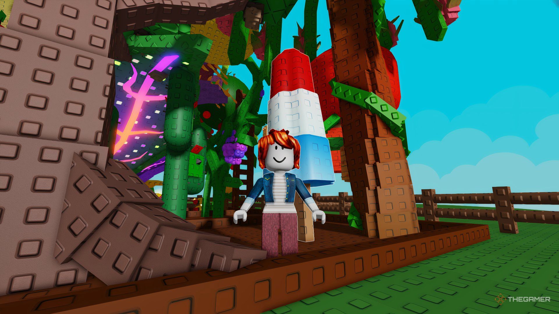 A player by the Rocket Pop plant in Grow a Garden 2.
