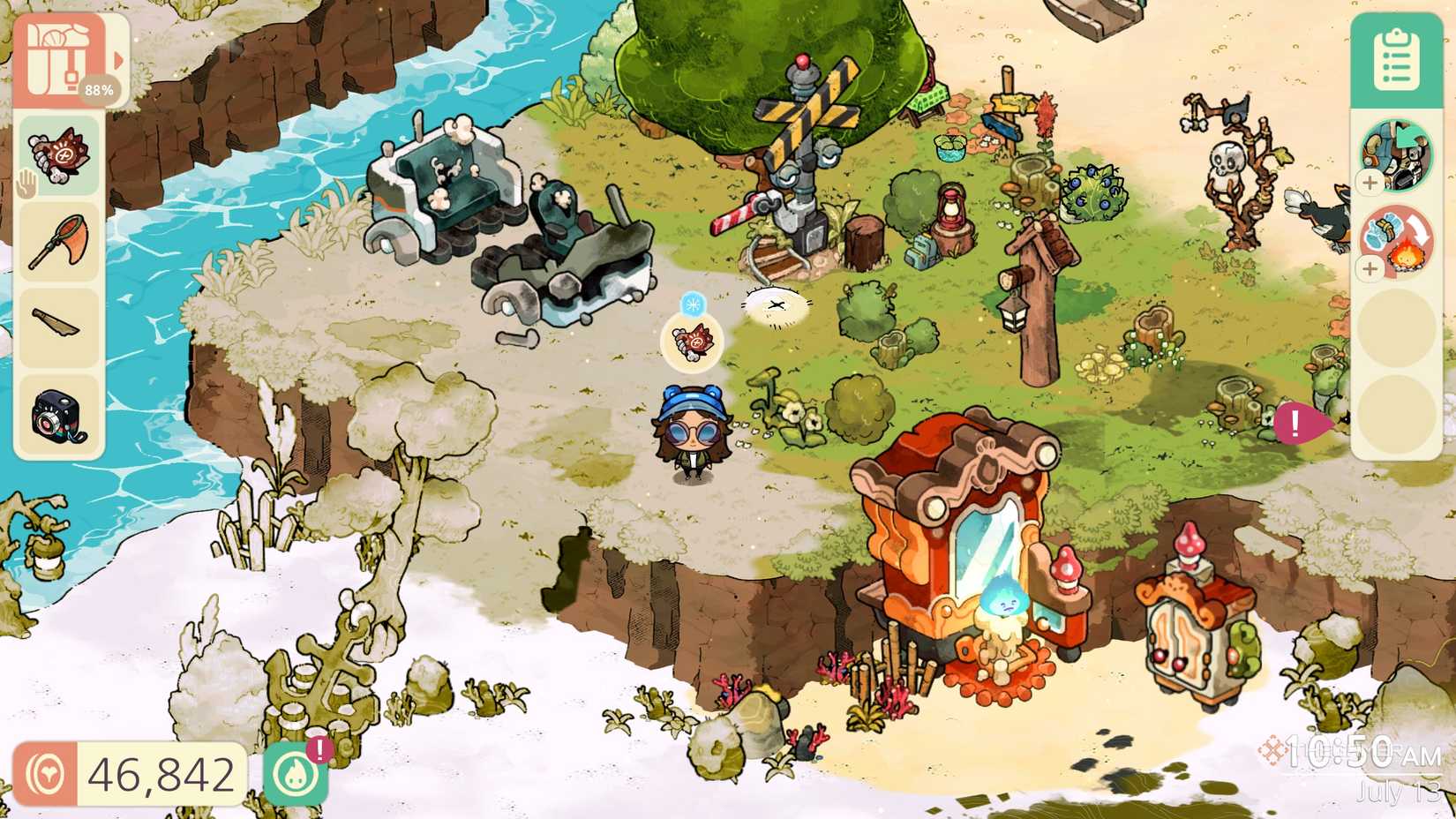 A scout using a Bone Map to find treasure in Cozy Grove Camp Spirit.