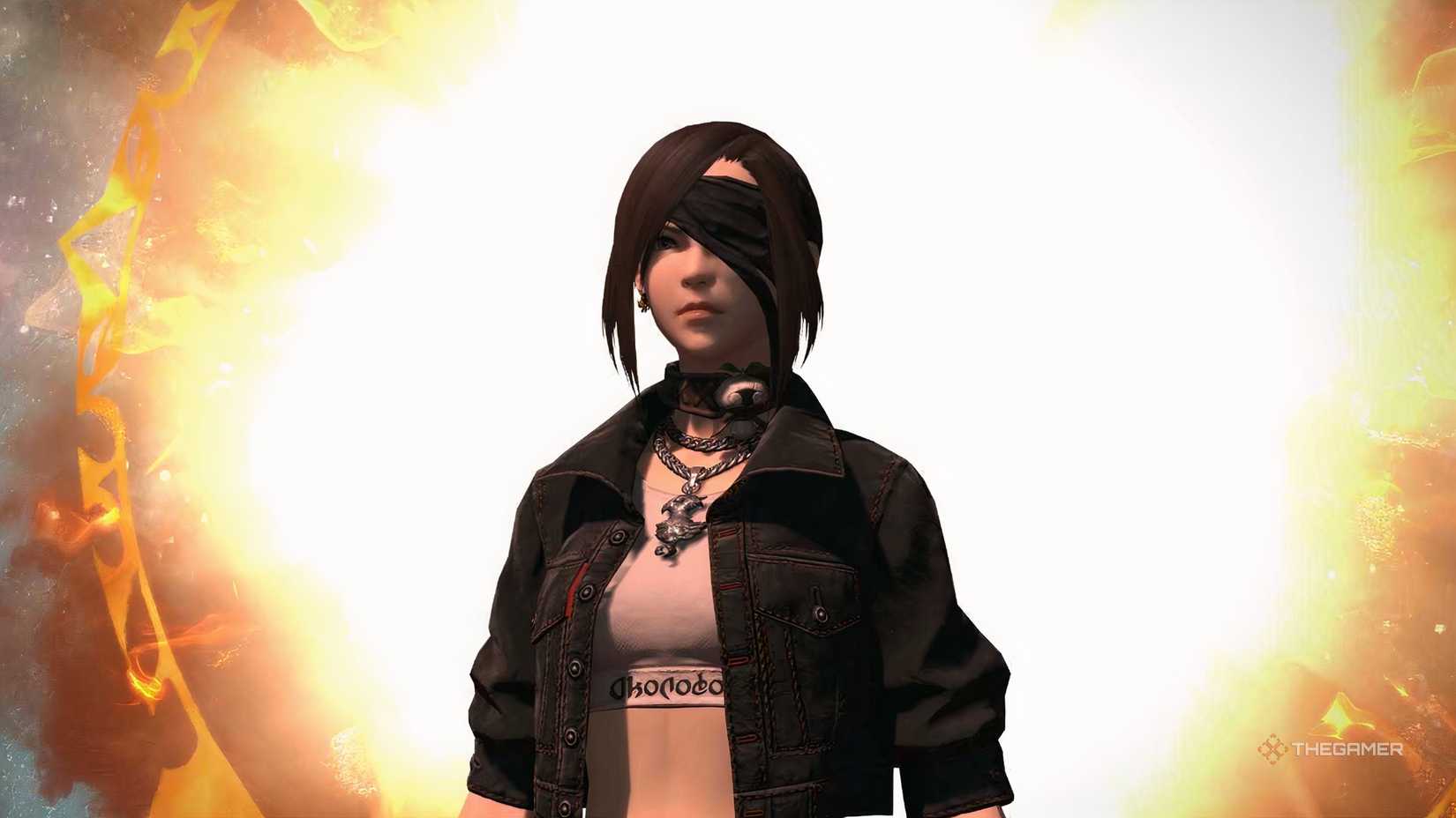 A warrior of light stepping through a golden gate in Final Fantasy 14.