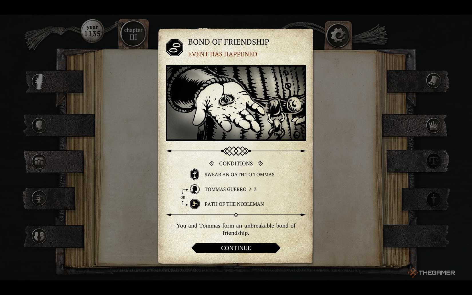 Accepting Tommas' ring for your destiny in The Life and Suffering of Sir Brante.