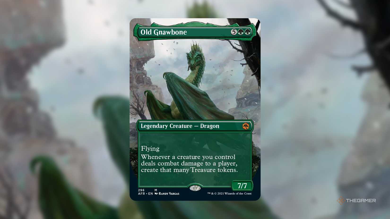 An image of the Old Gnawbone dragon card from MTG D&D set.