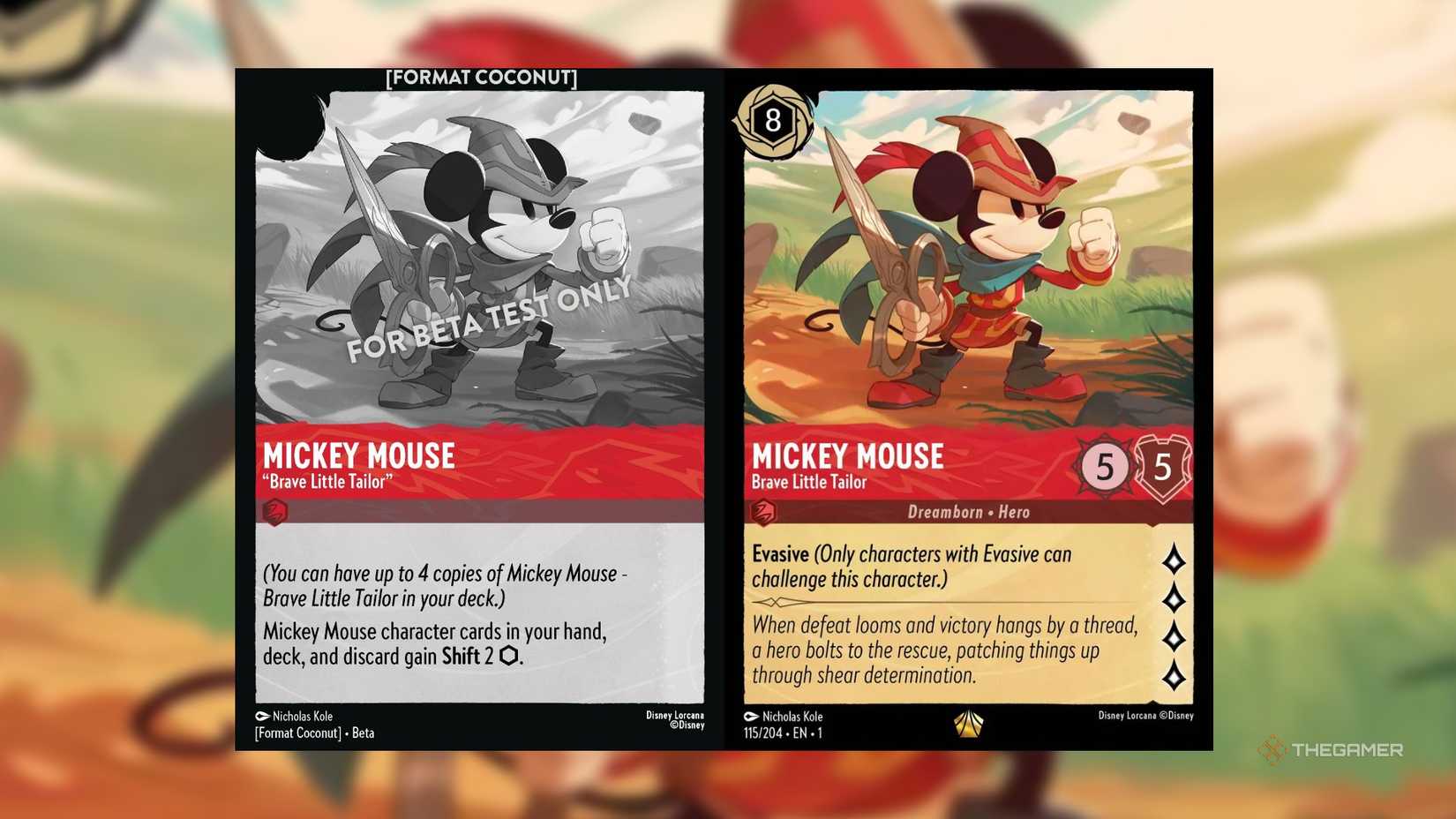 Confronto tra la carta Coconut e la versione Core Constructed di Mickey Mouse Brave Little Tailor