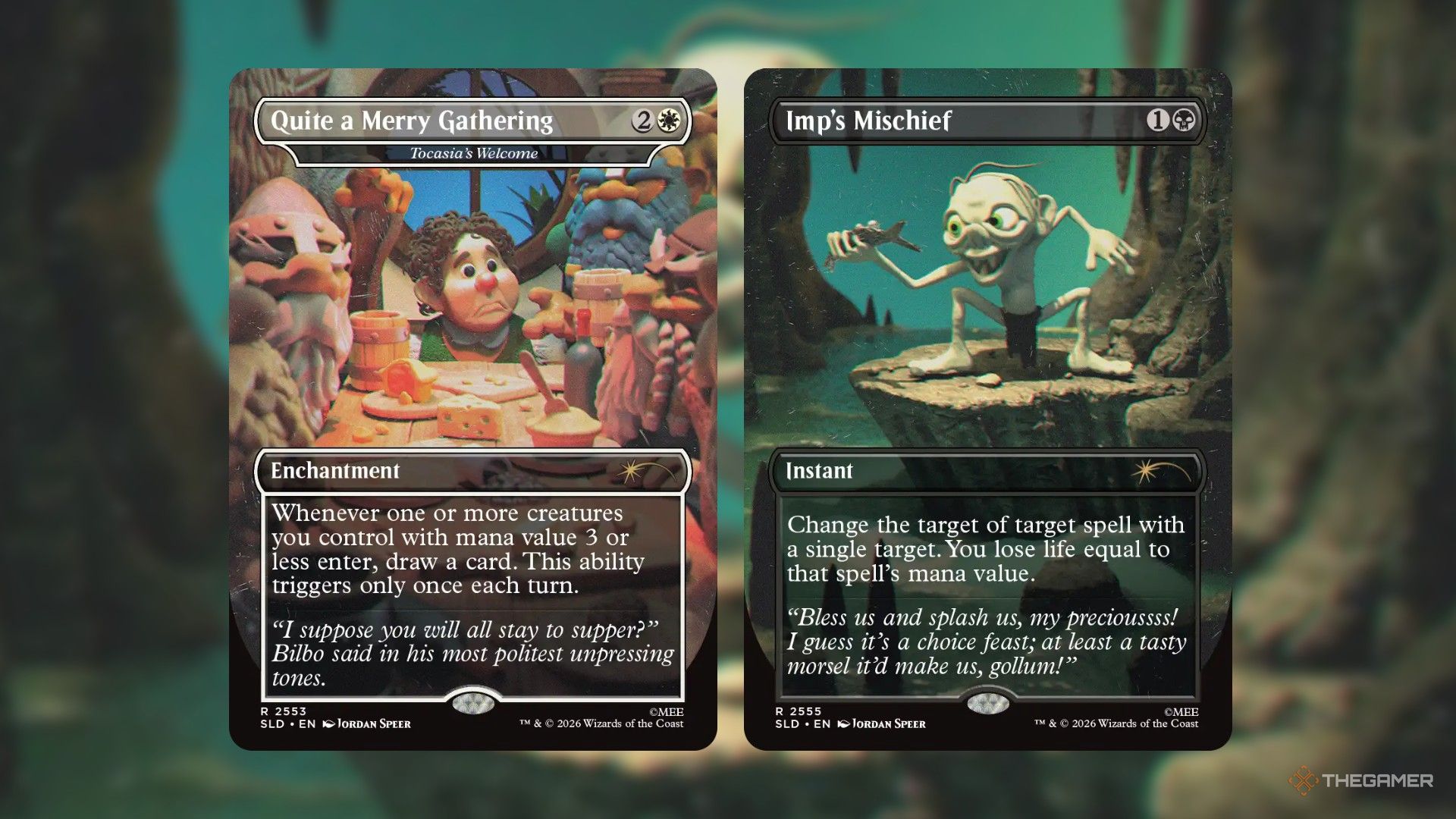 Carte 'Imp's Mischief' e 'Merry Gathering' del Secret Lair Hobbit con artwork in stile claymation