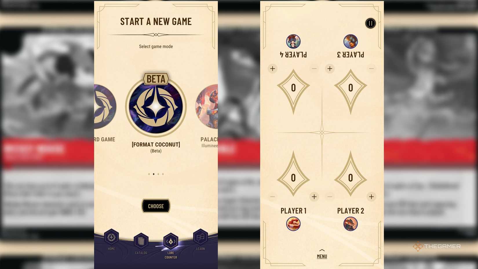 an image showing the Coconut open beta on the Lorcana app and another showing a four player game in progress.