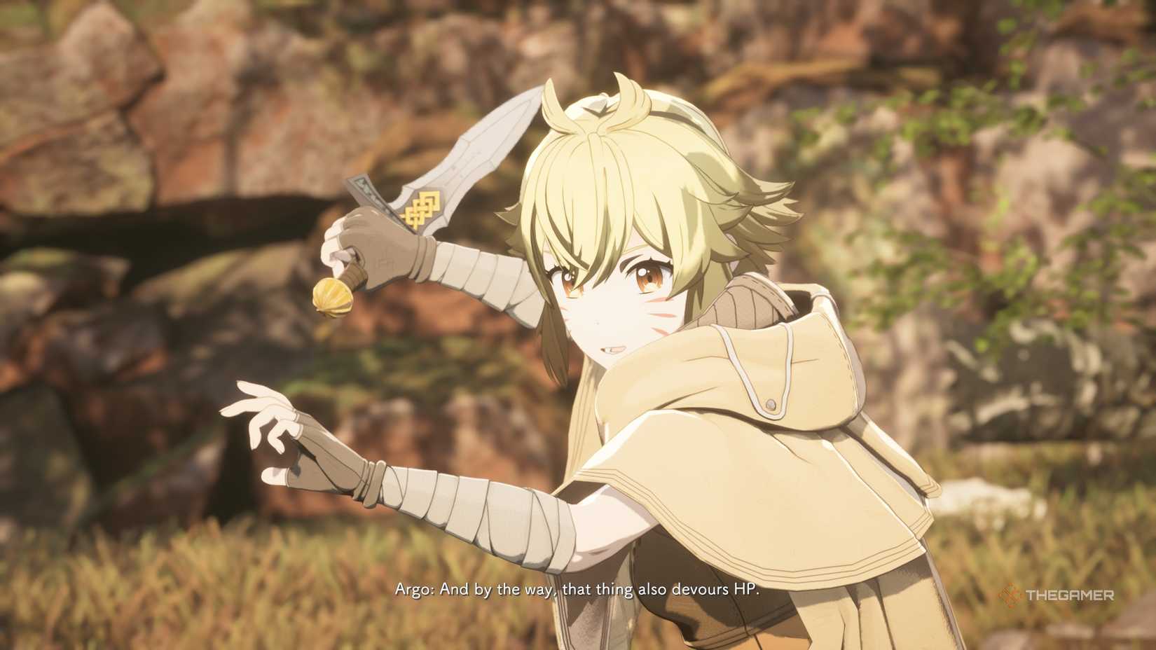 Argo giving information on enemies in Echoes of Aincrad.
