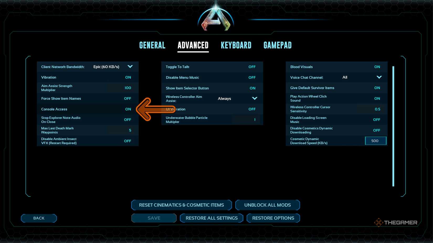 These are the Ark Survival Ascended console connection settings.