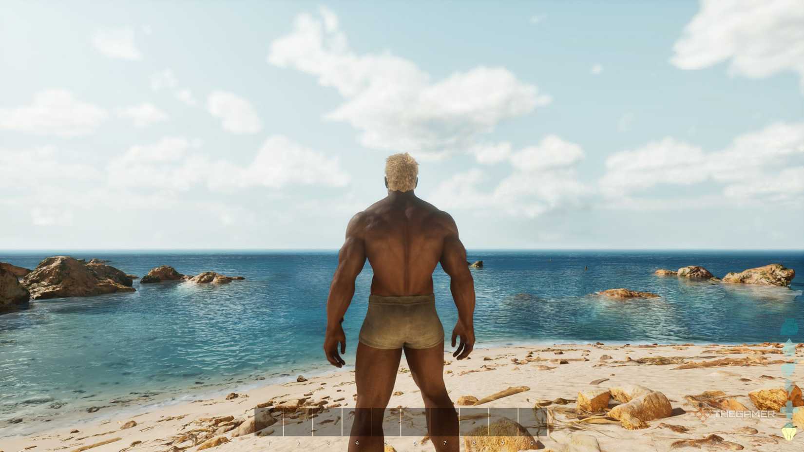 Ark Survival ascended to heaven, looking at the cloudy sky.