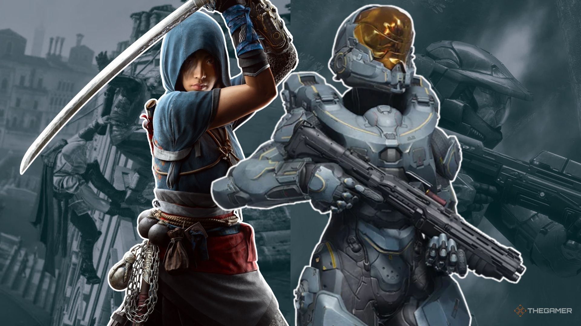 Assassin's Creed's Naoe and Halo Spartan together for the main image.