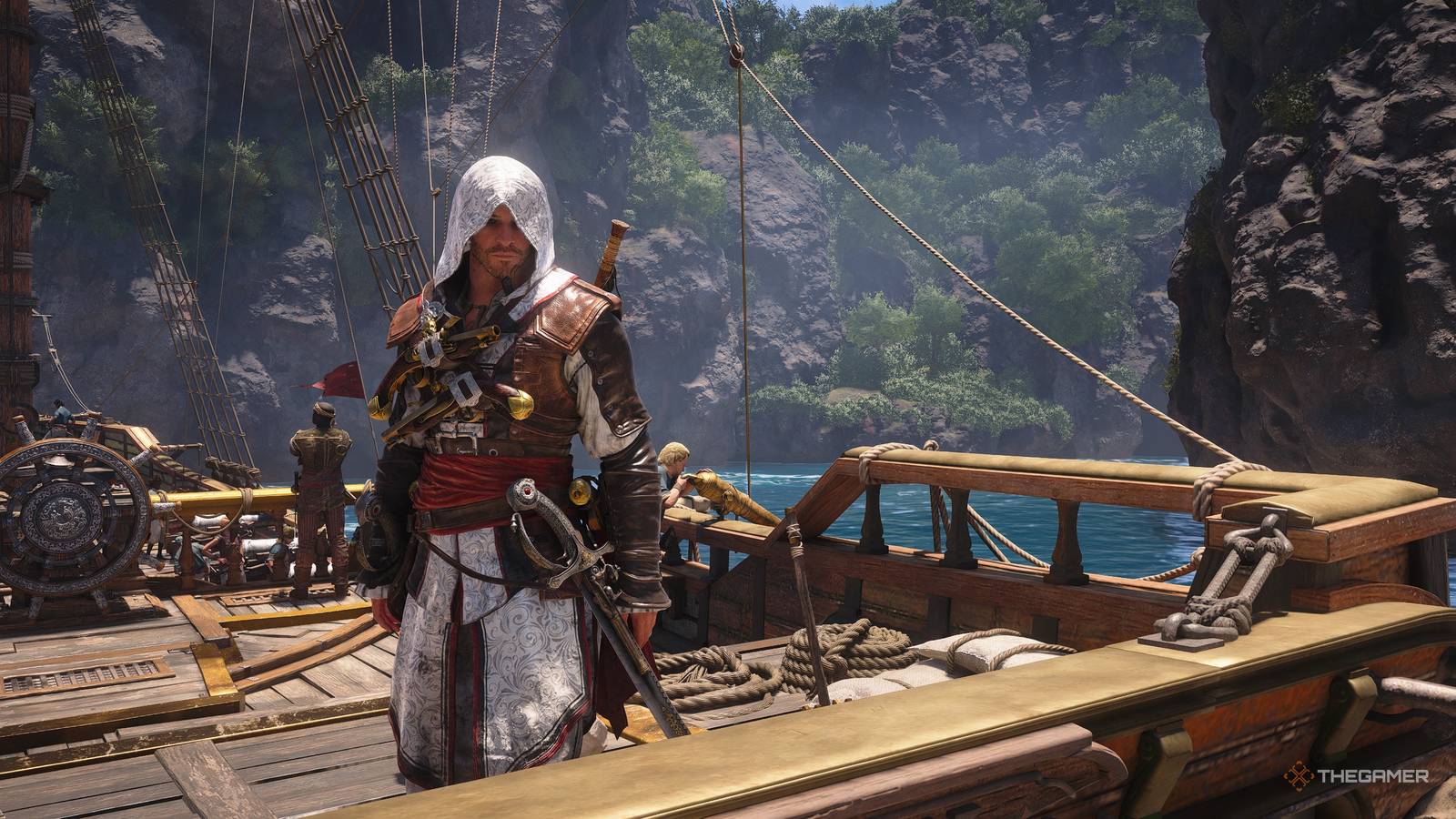 A player locating the Explorer Outfit in Assassin's Creed: Black Flag Resynced.