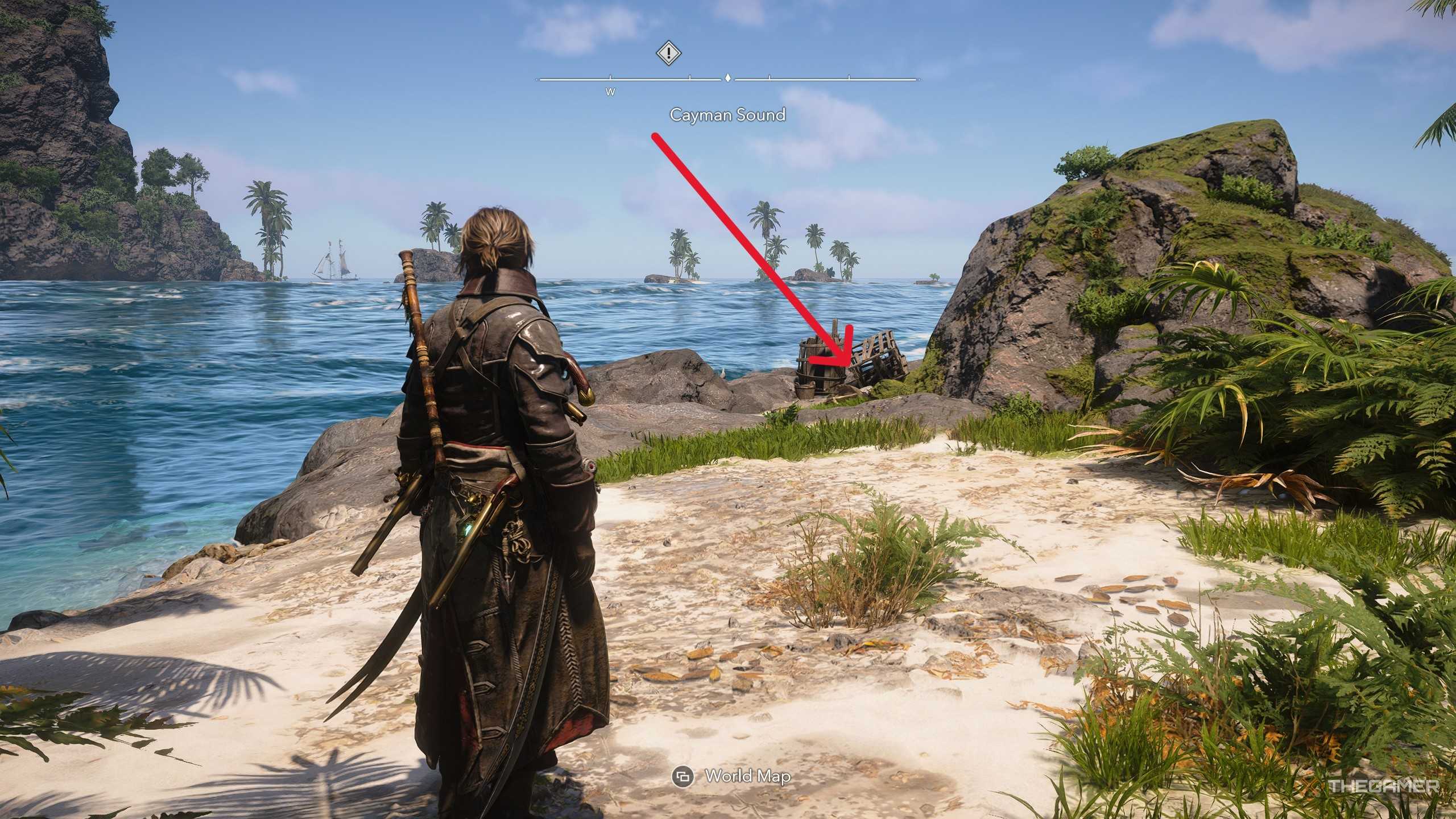 A player locating the Heavy Shot Storage Ultimate Plan in Assassin's Creed: Black Flag Resynced.