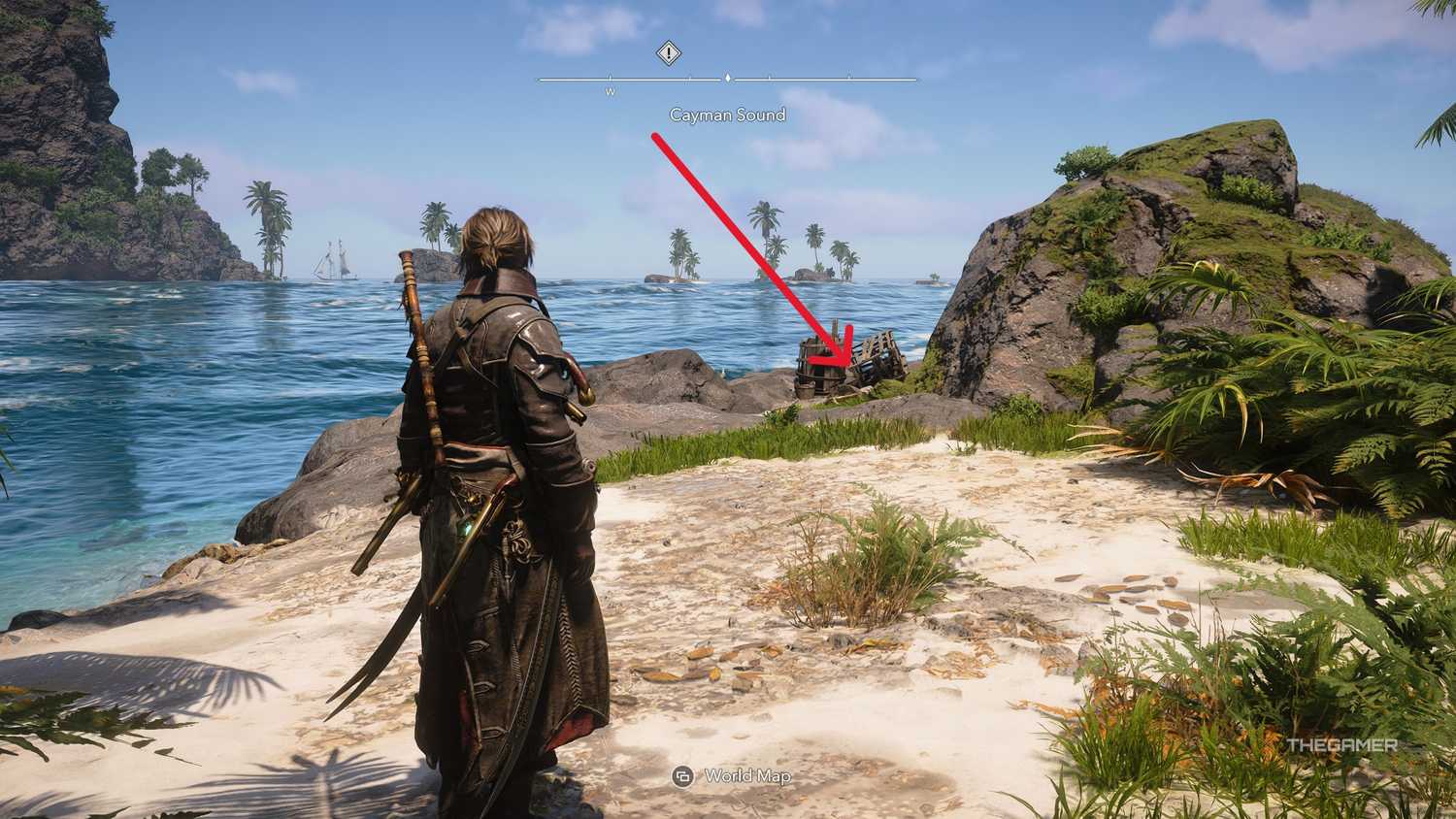 A player locating the Heavy Shot Storage Ultimate Plan in Assassin's Creed: Black Flag Resynced.