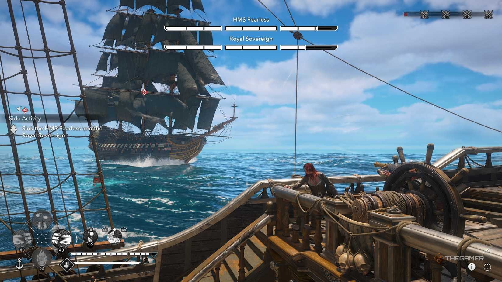 One player defeating HMS Fearless and Royal Sovereign Legendary ships in Assassin's Creed: Black Flag Resynced.