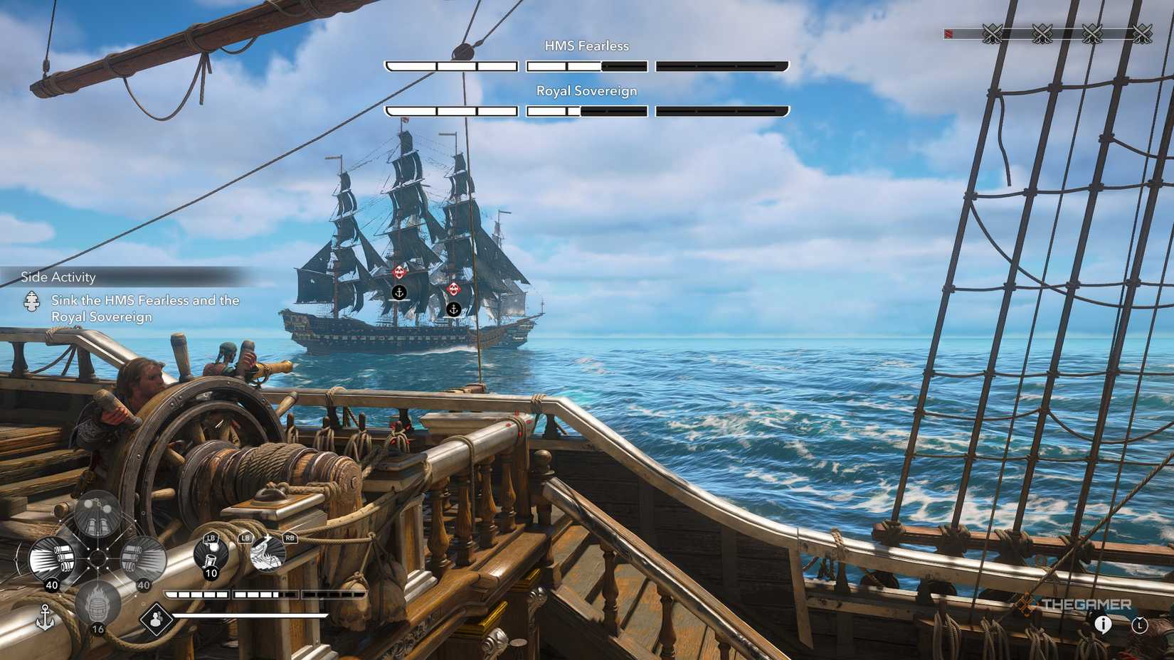 One player defeating HMS Fearless and Royal Sovereign Legendary ships in Assassin's Creed: Black Flag Resynced.