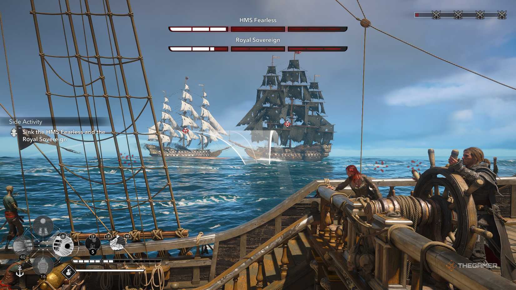 One player defeating HMS Fearless and Royal Sovereign Legendary ships in Assassin's Creed: Black Flag Resynced.