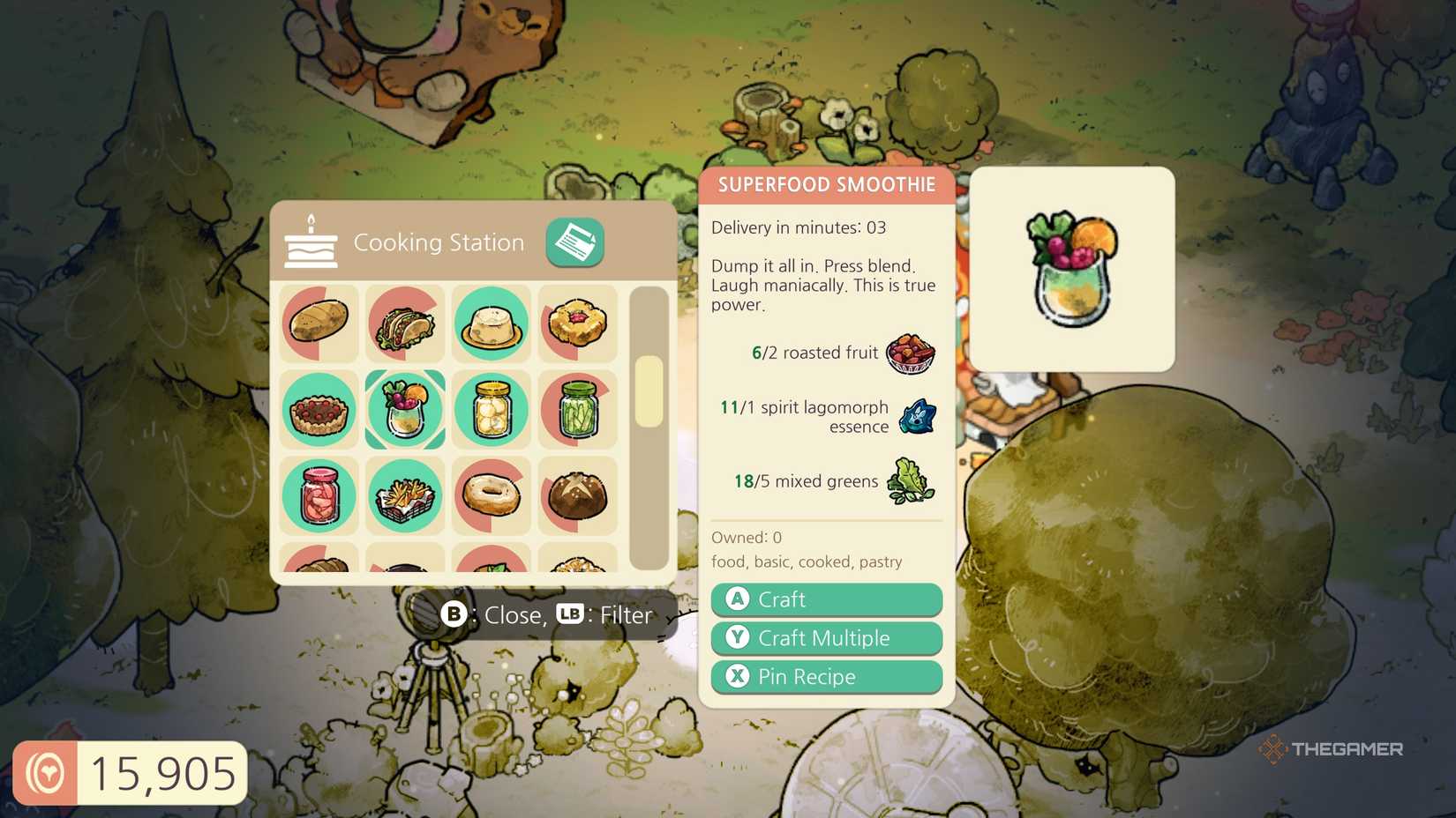 Cooking recipies in Cozy Grove Camp Spirit.