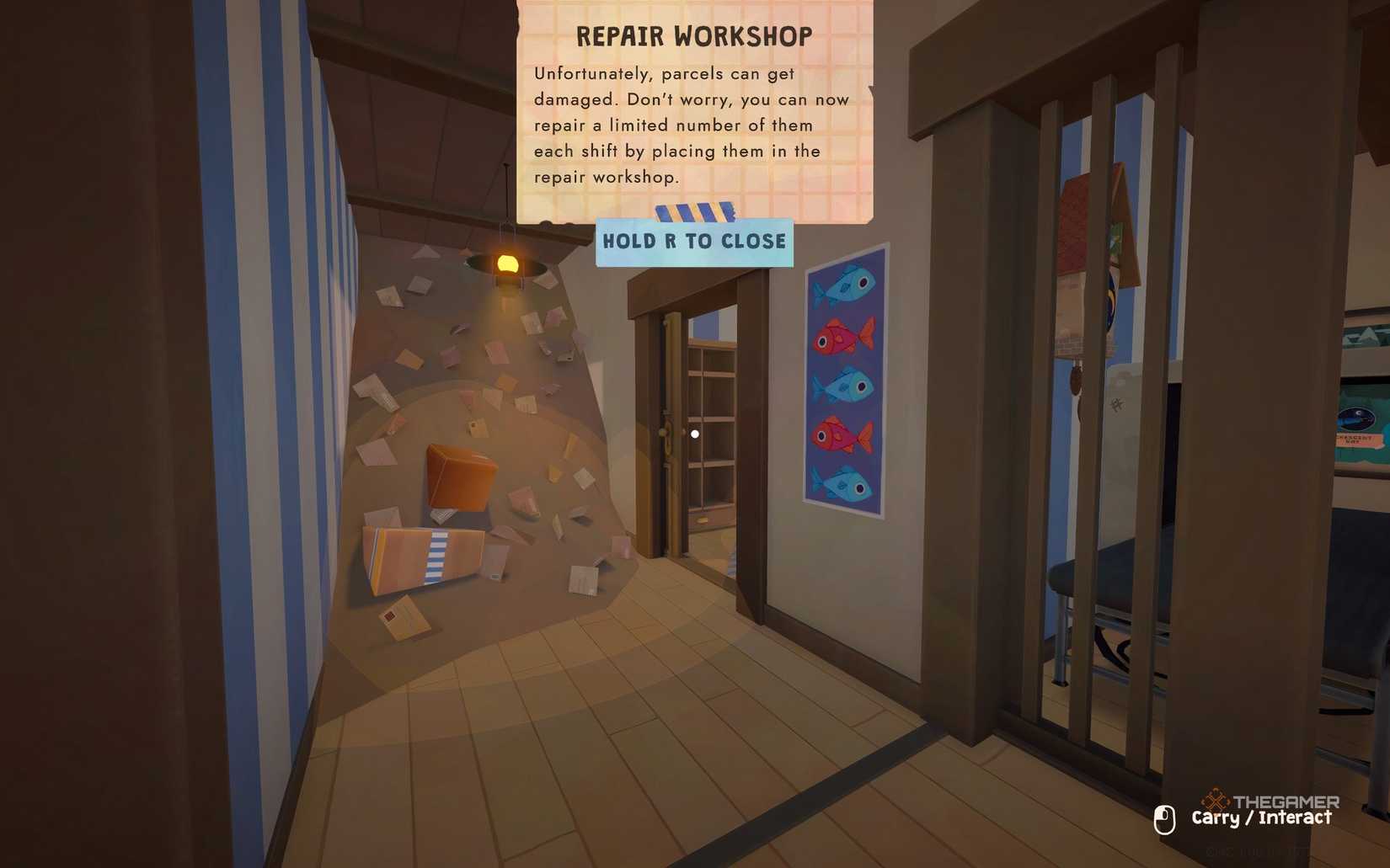 The Repair Workshop being revealed behind a pile of mail in Cat Mail Co.
