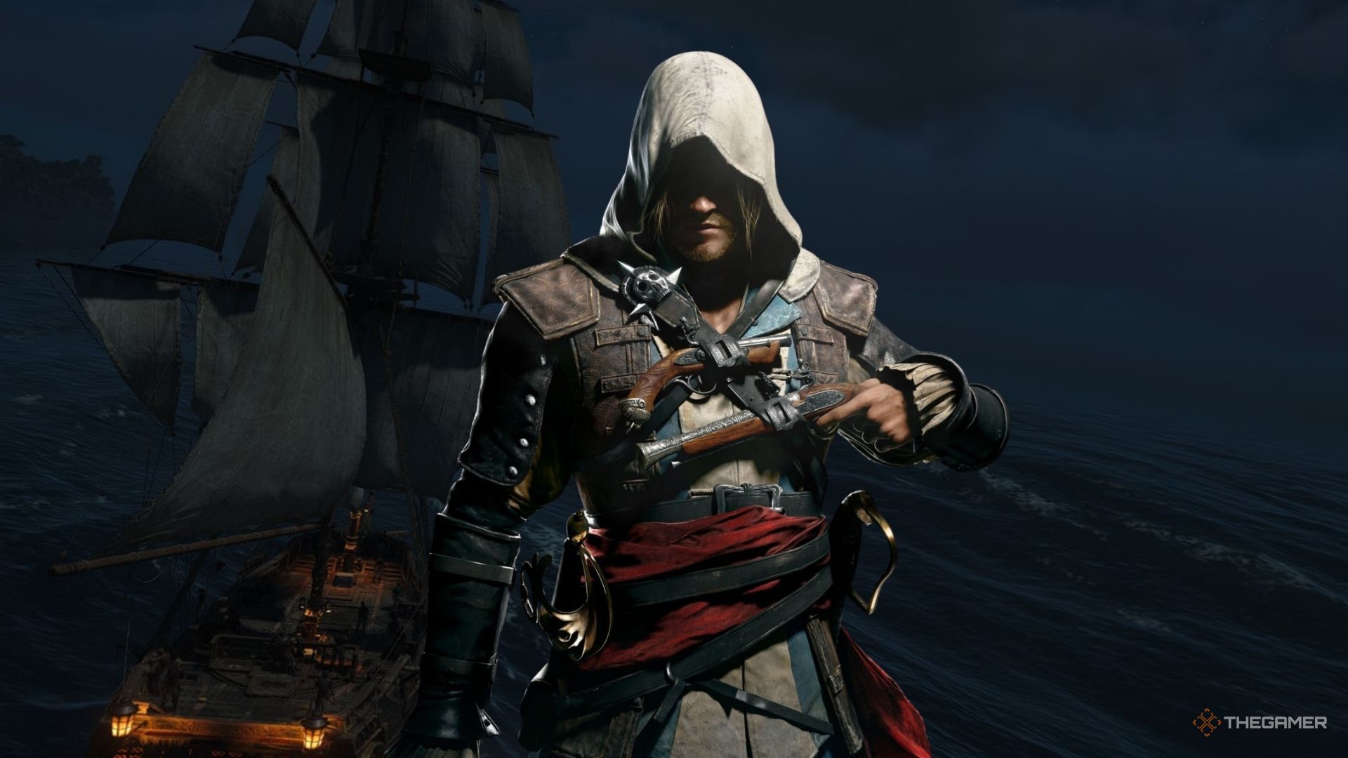 Edward Kenway in front of a boat in Assassin's Creed Black Flag Resynced.