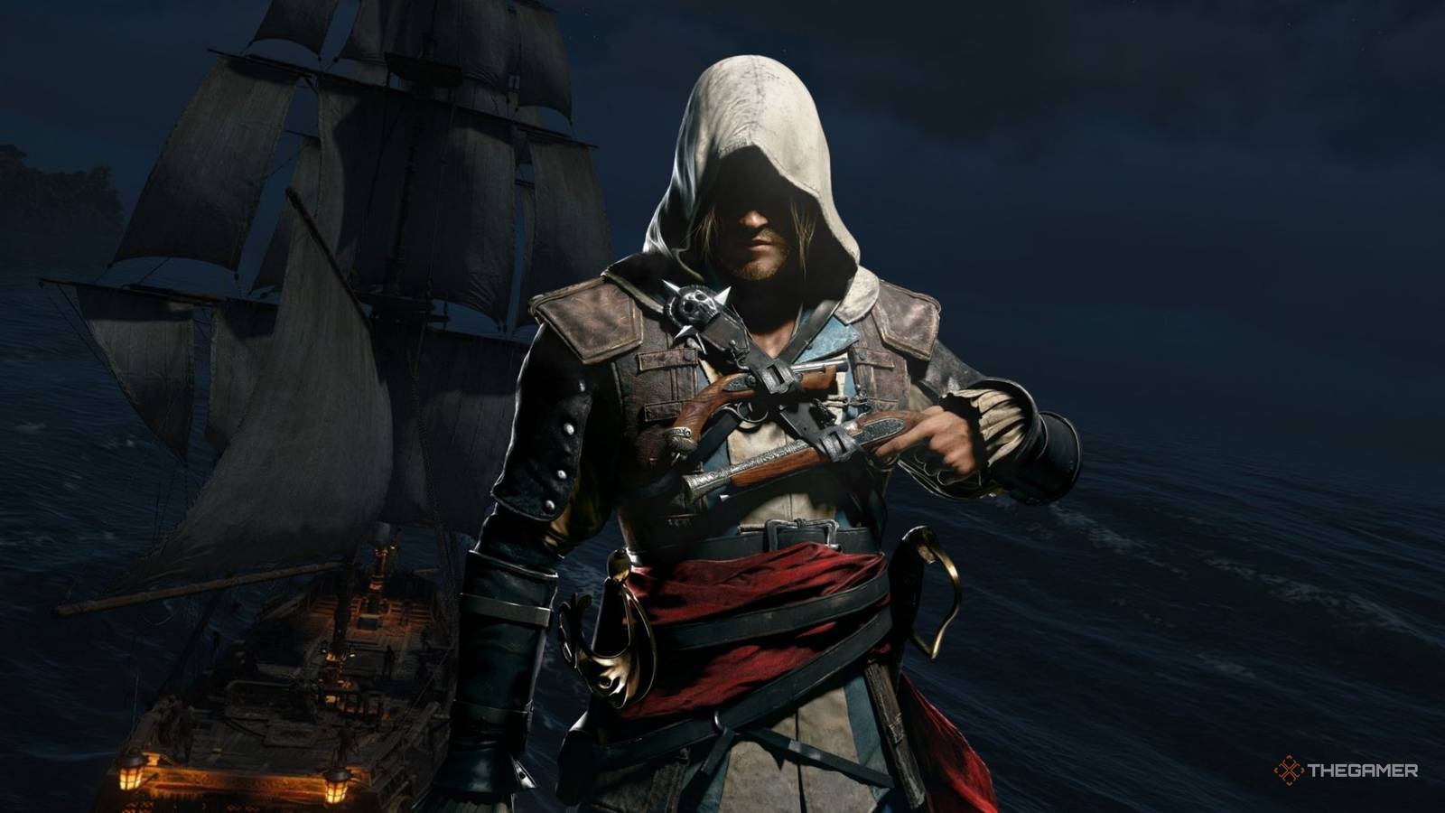 Edward Kenway in front of a boat in Assassins Creed Black Flag Resynced.
