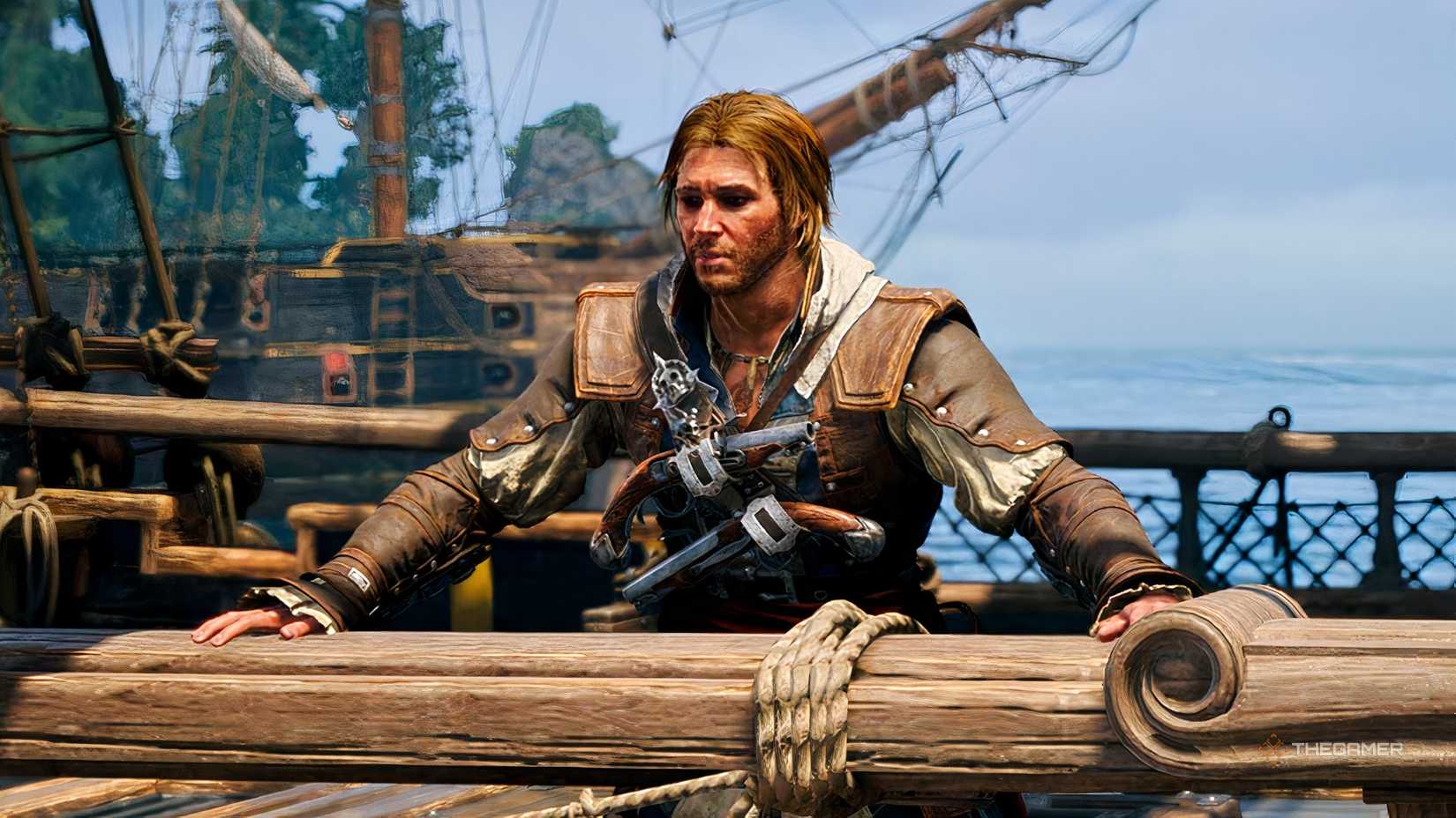Edward Kenway poses on a ship in Black Flag Resynced.