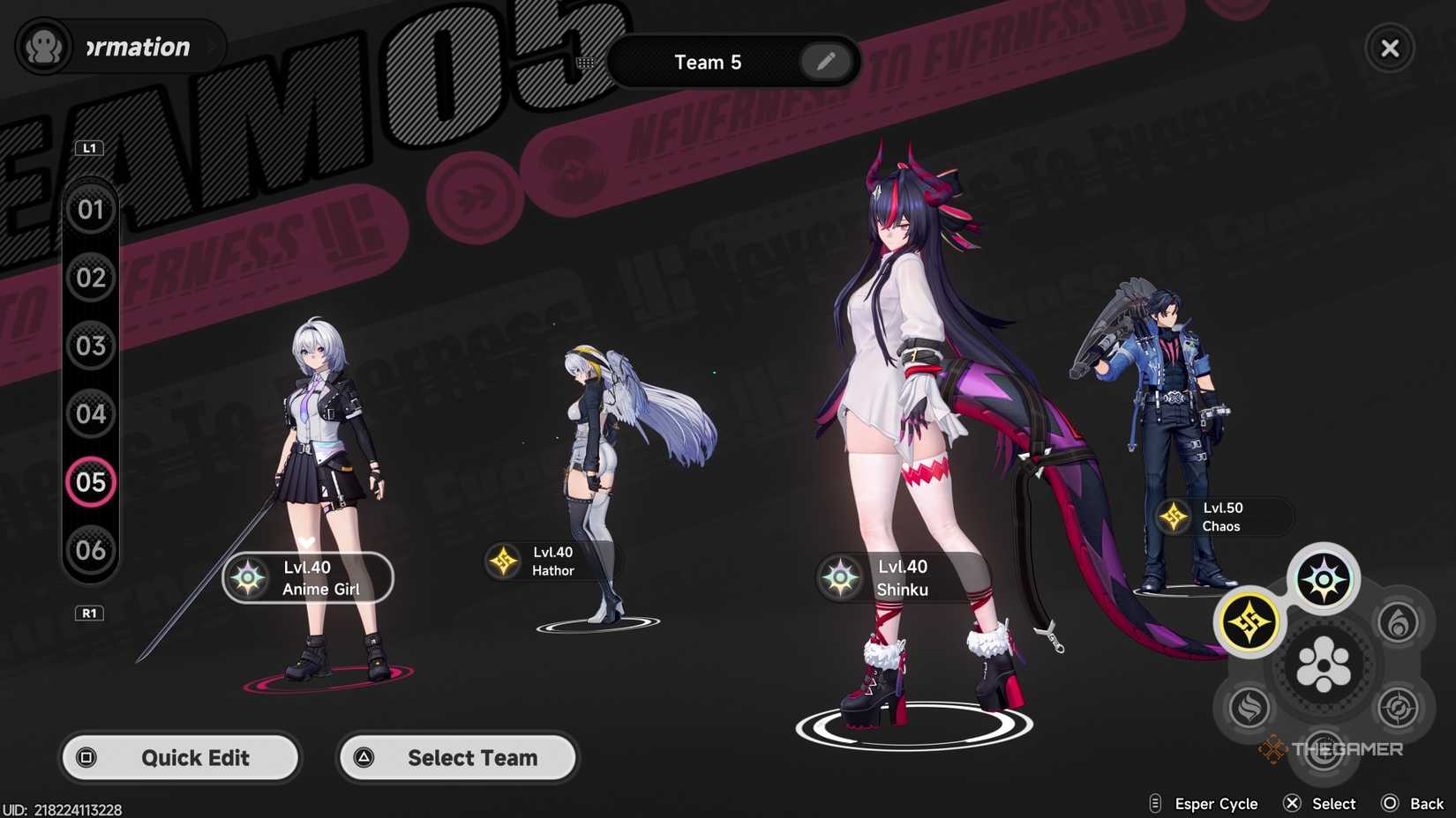 Formazione ideale con Zero, Hathor, Shinky e Chaos per Iroi in Neverness to Everness