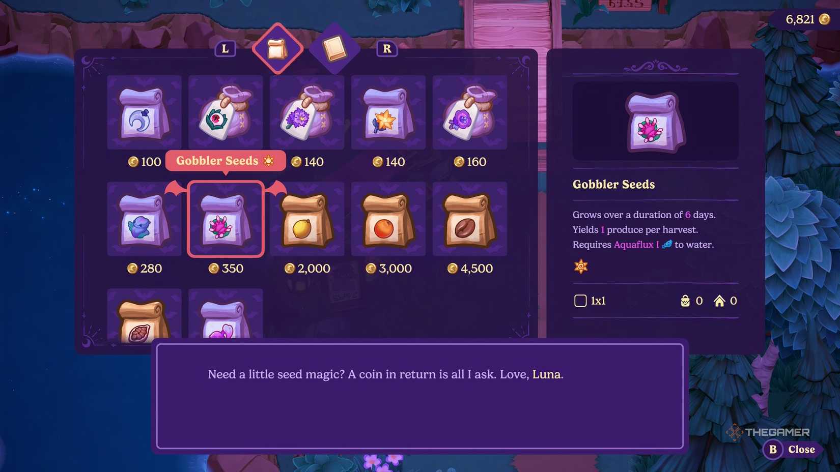 Seeds for sale by Luna in Moonlight Peaks.