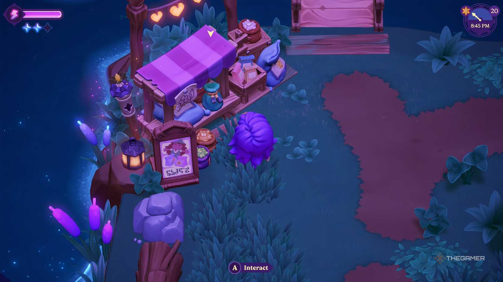 Player standing in front of a seed stand in Moonlight Peaks.