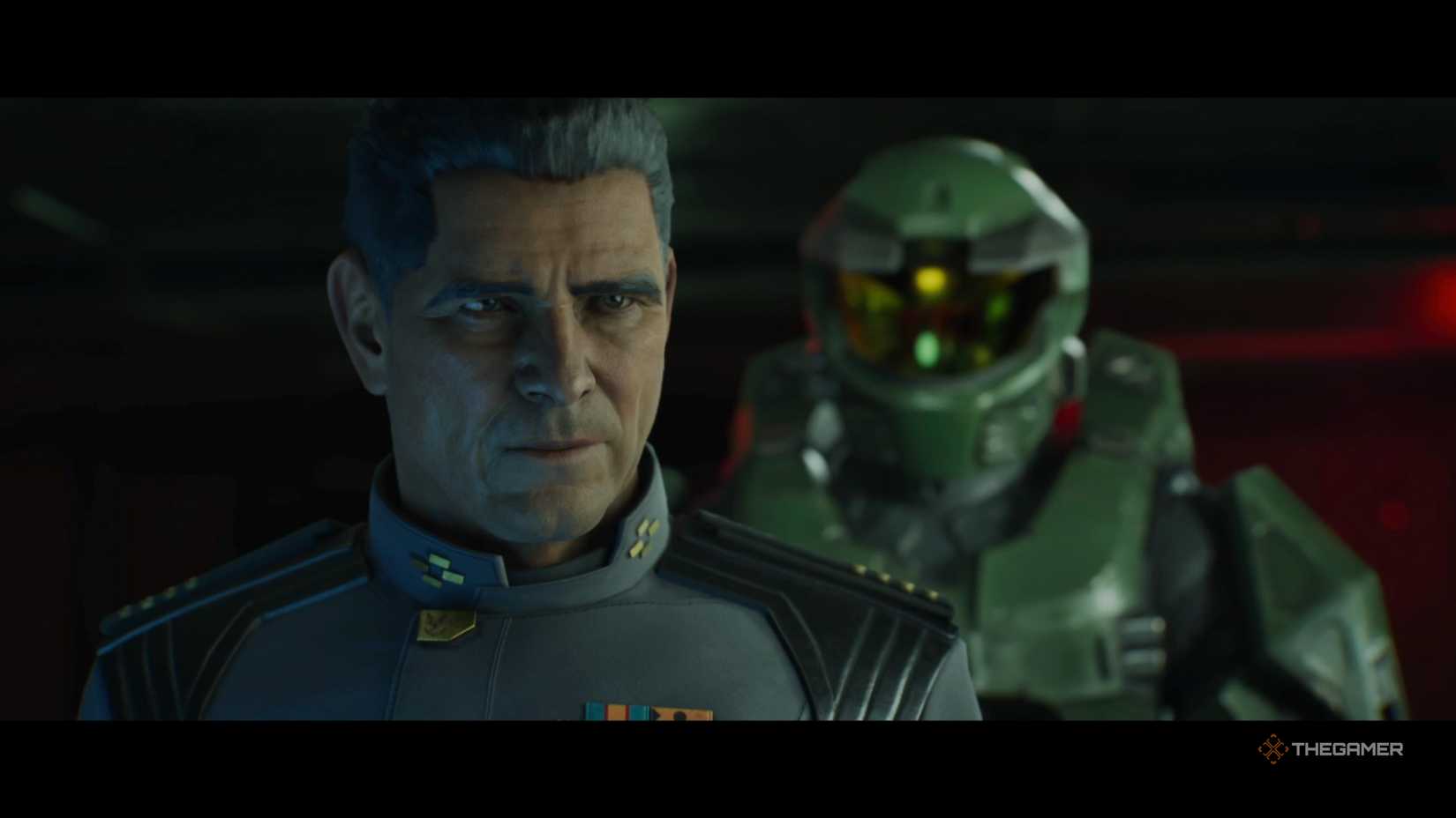 Captain Keyes and Master Chief standing beside each other in Halo: Campaign Evolved.