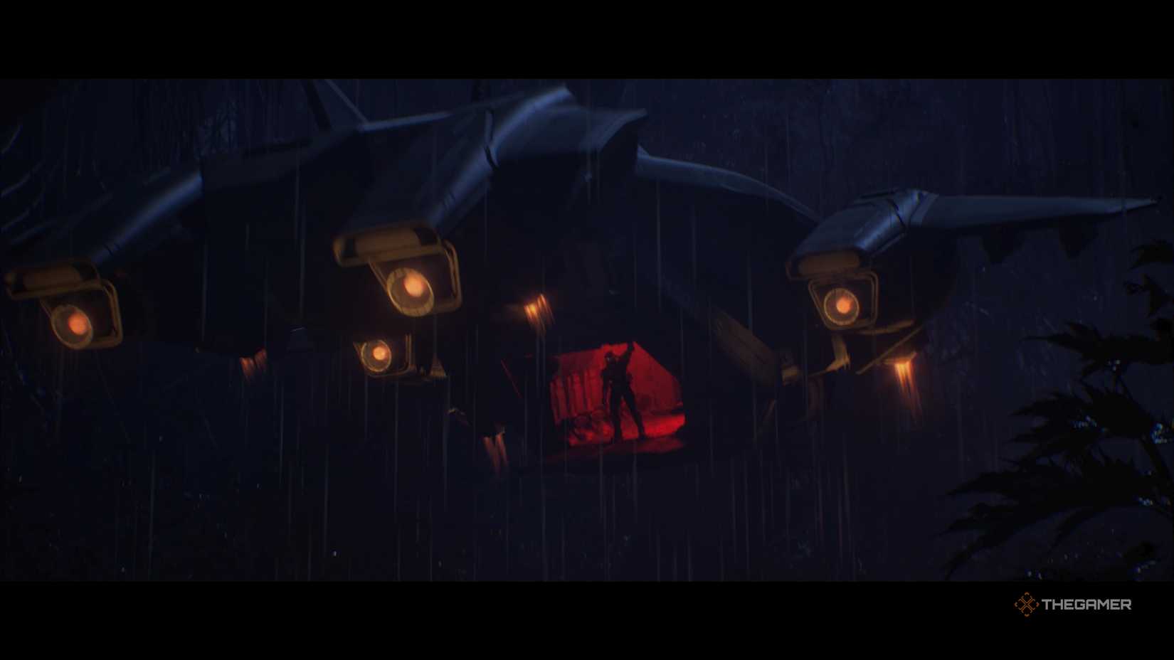 Master Chief standing on the back of a ship in the rain in Halo: Campaign Evolved.