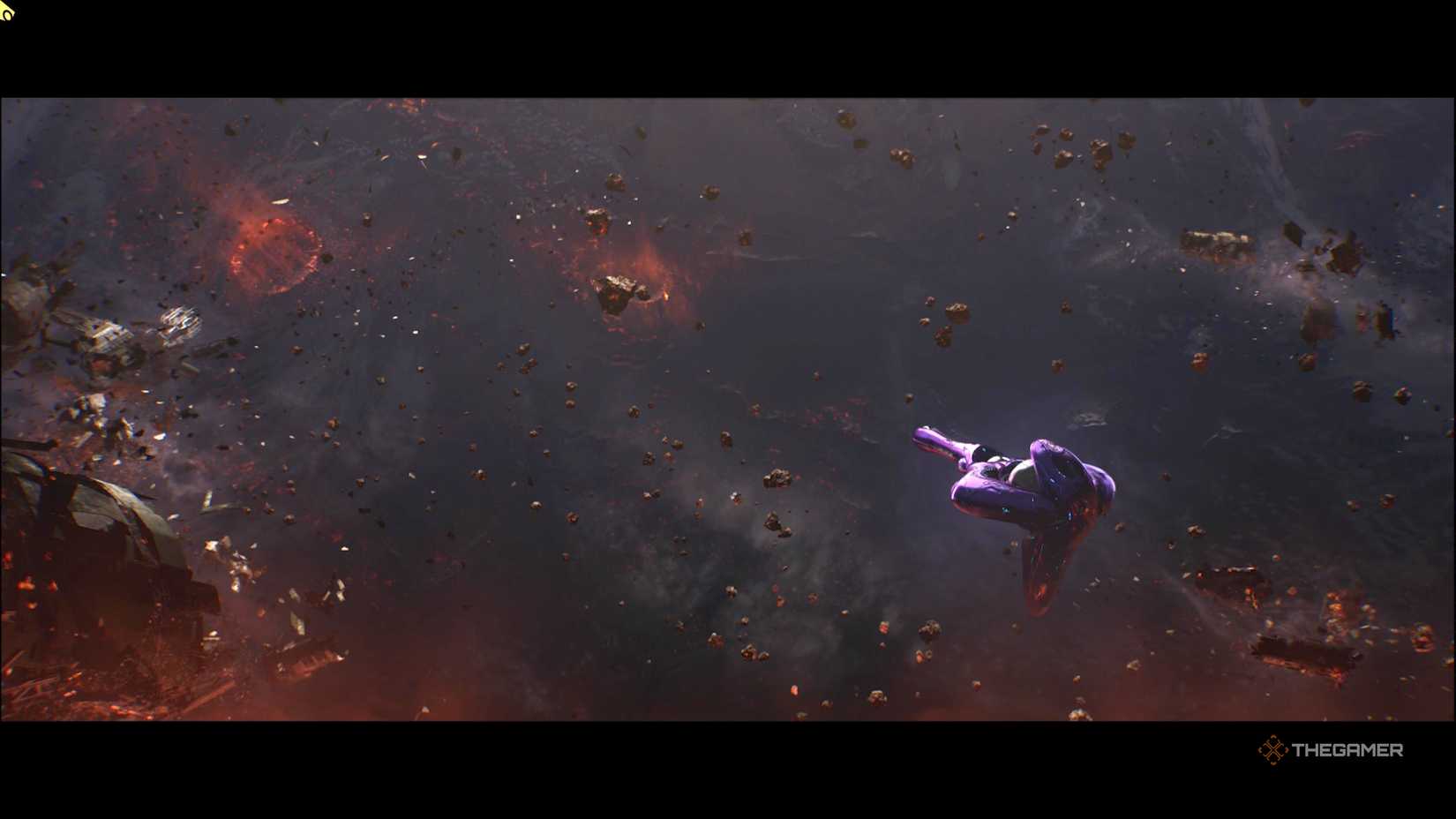 A covenant ship flying through space in Halo Campaign Evolved.