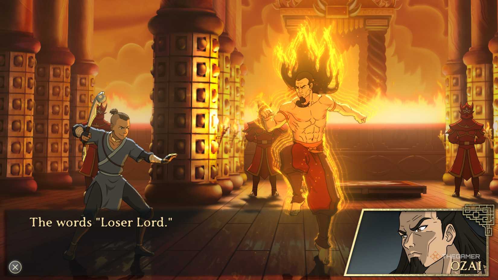 Sokka meets Ozai in Avatar Legends: The Fighting Game.