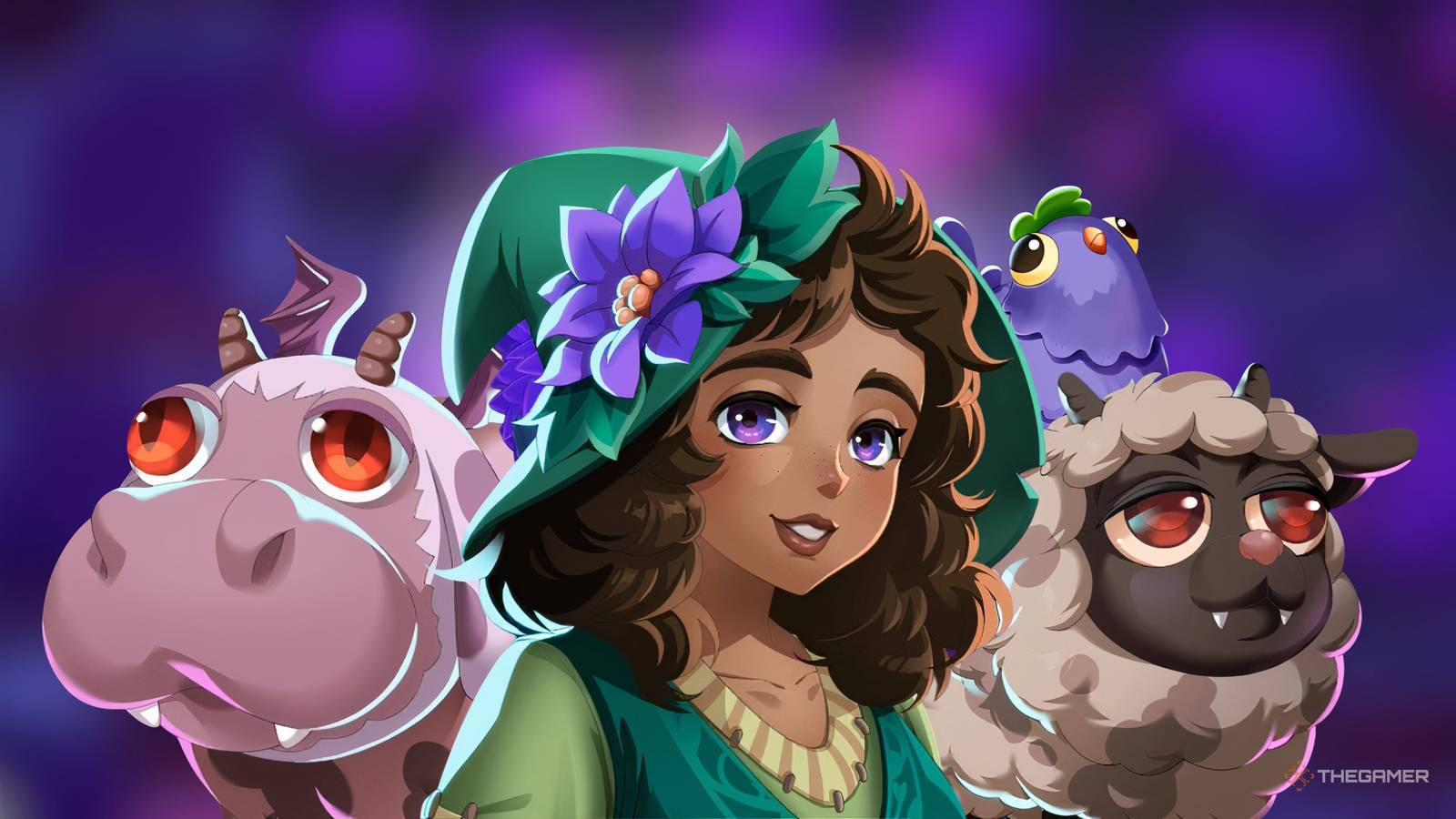 Luna from Moonlight Peaks surrounded by different farm animals.