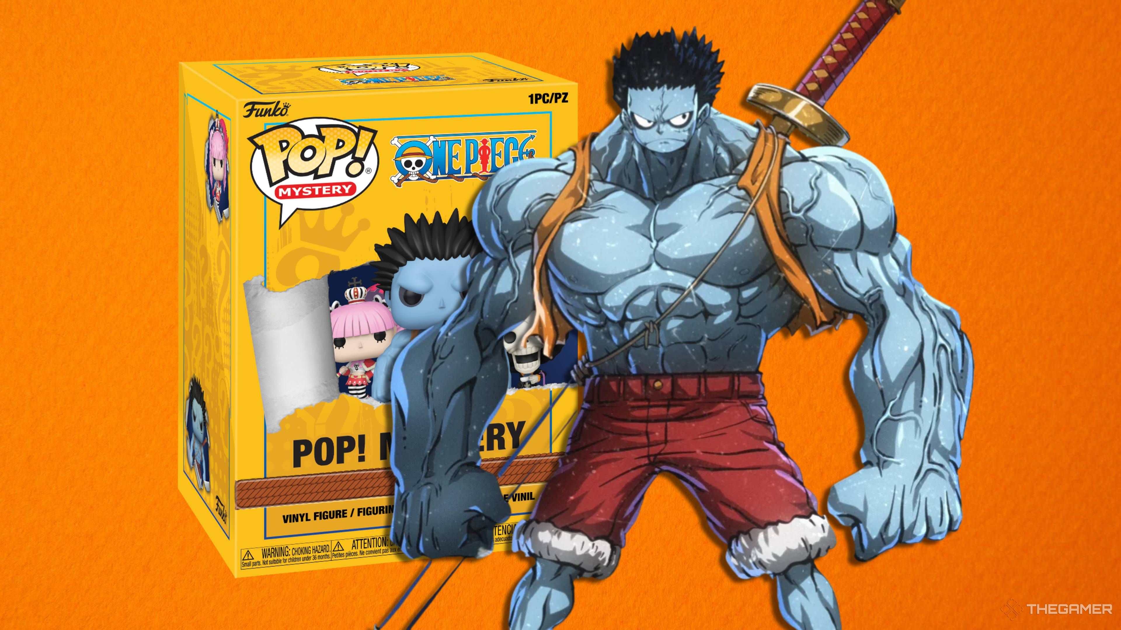 nightmare luffy standing in front of a one piece pop mystery box.