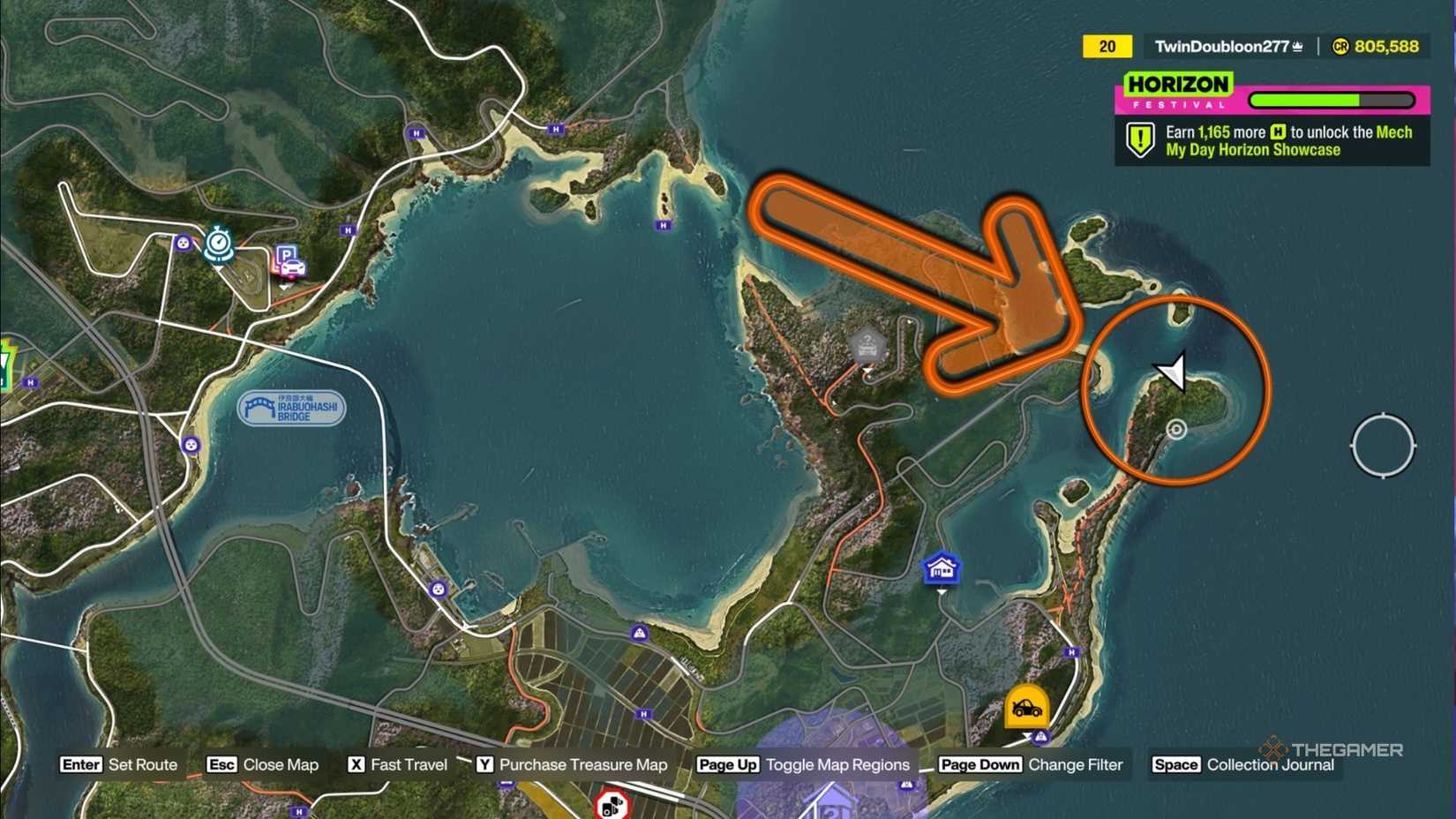 Pointing to the treasure hunt in Forza Horizon 6.