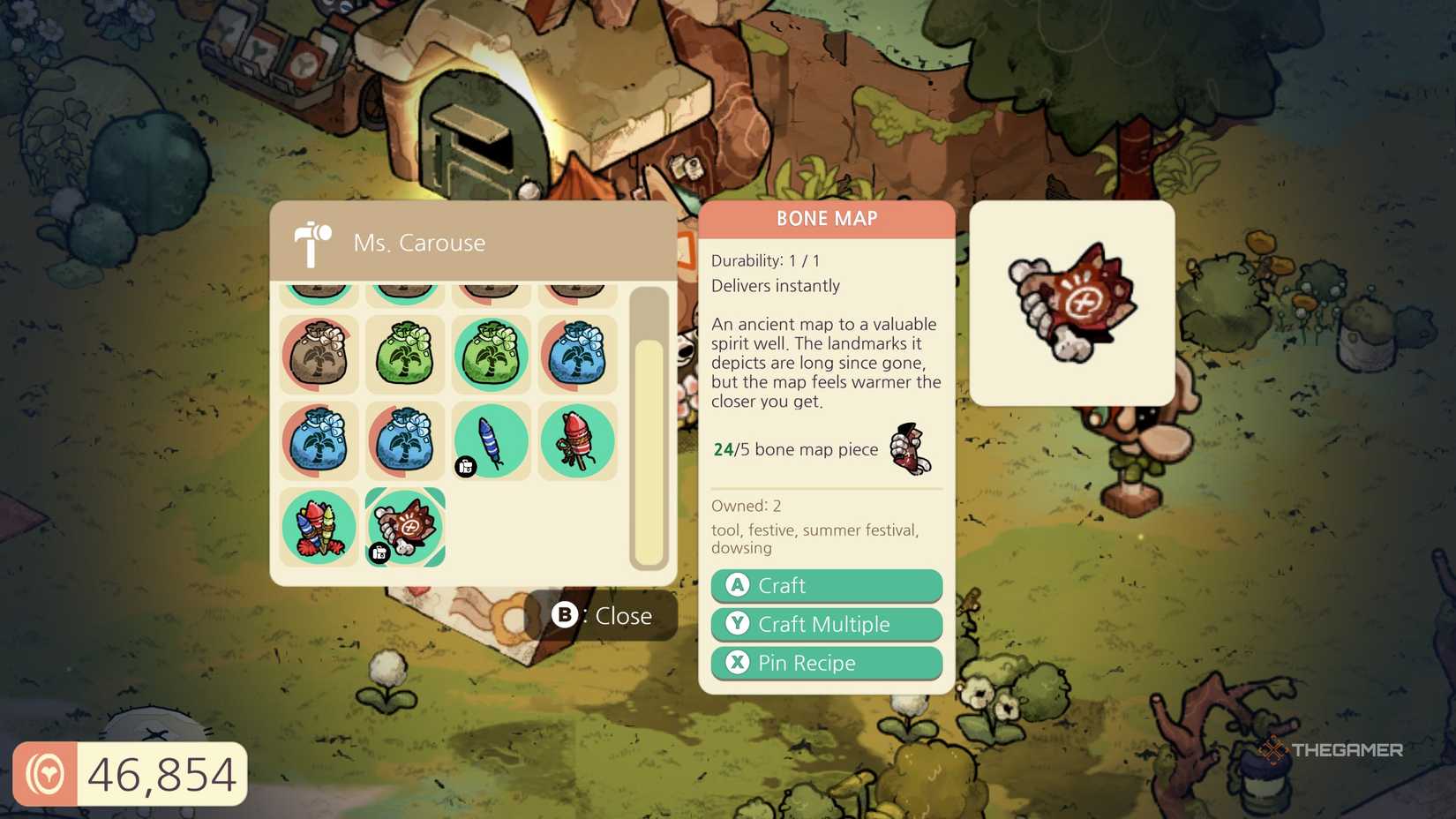 The Bone Map crafting option in Cozy Grove Camp Spirit.