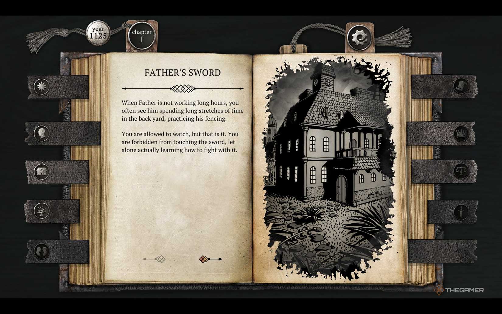The Brante estate while you learn to fence with Father in The Life and Suffering of Sir Brante.