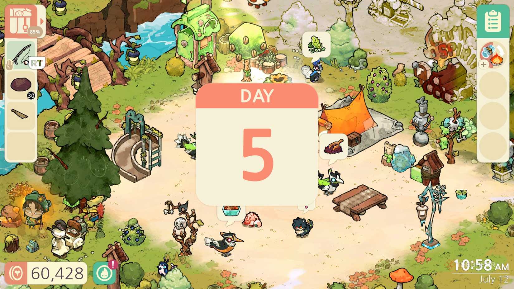The calendar changing to a new day in Cozy Grove Camp Spirit.