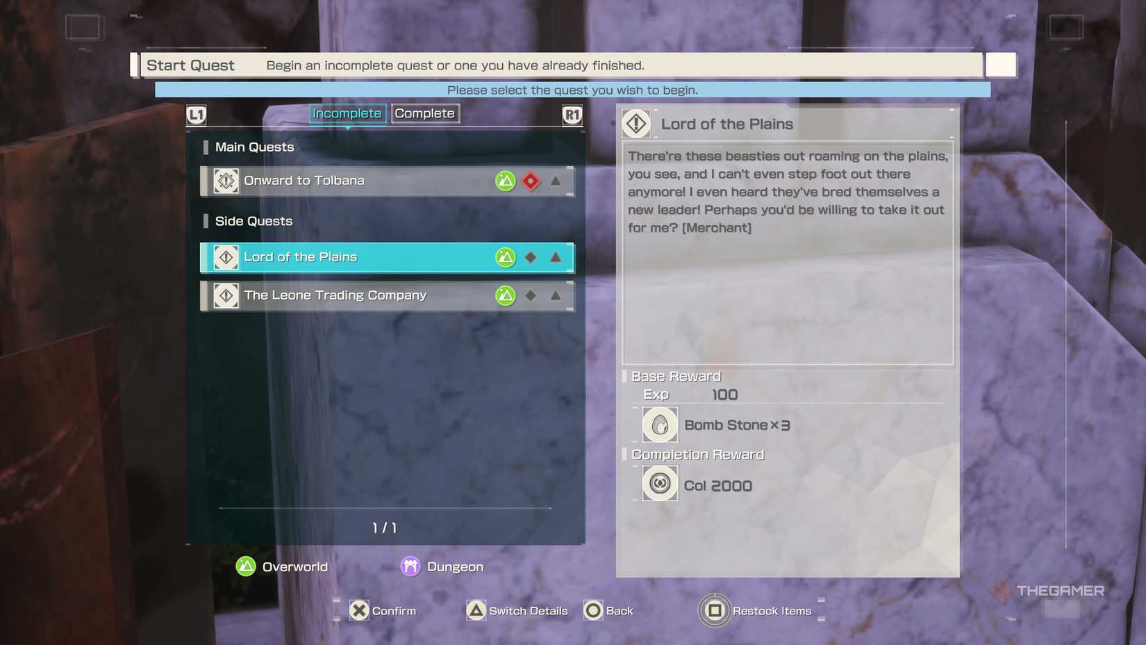 The Lord of the Plain side quest information in Echoes of Aincrad.