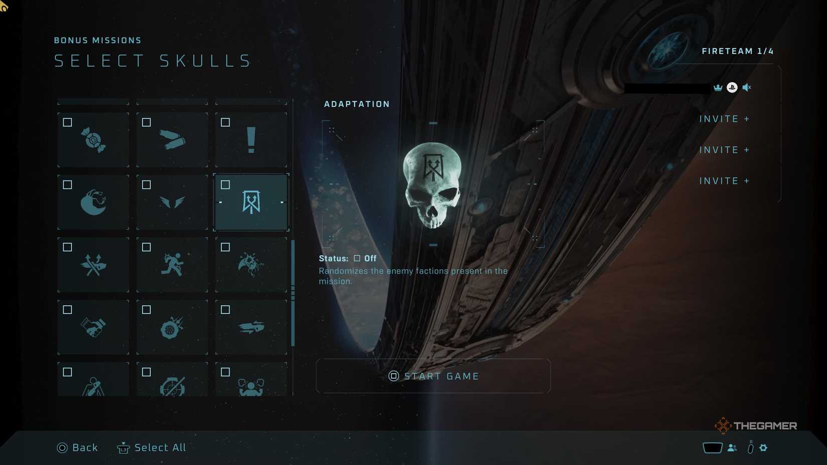 The skull selection screen in Halo Campaign Evolved.