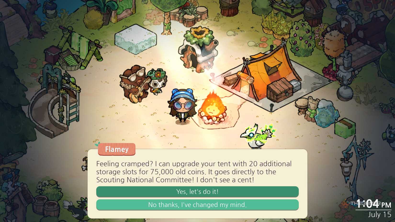 Upgrading your tent in Cozy Grove Camp Spirit.