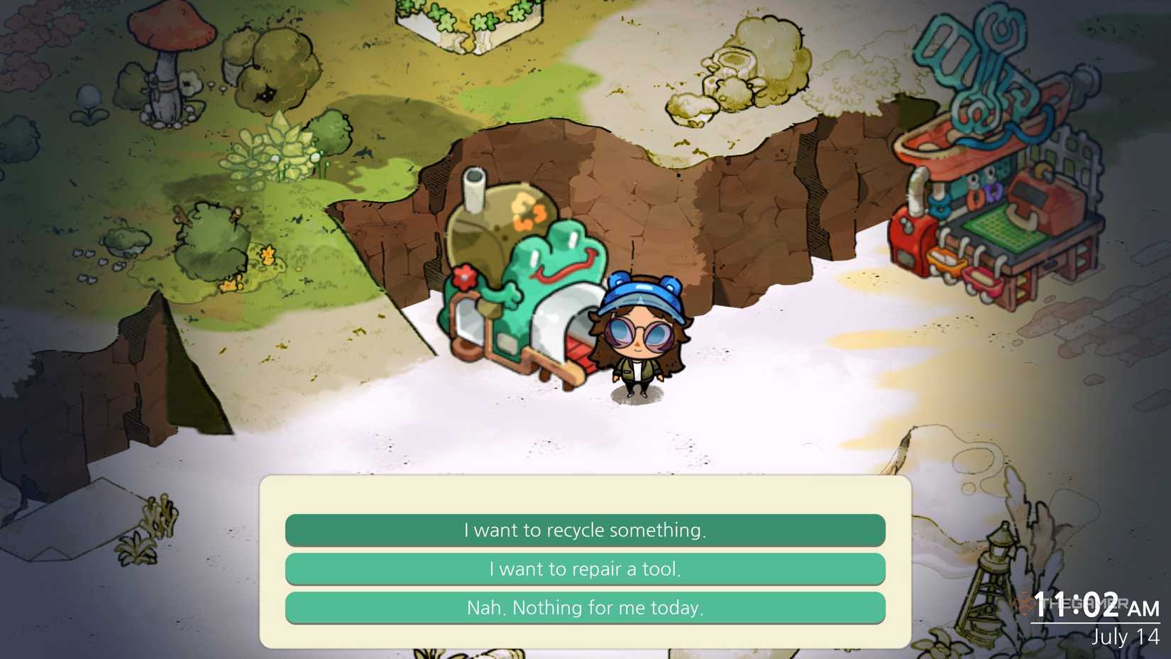 Using the recycle machine in Cozy Grove Camp Spirit.