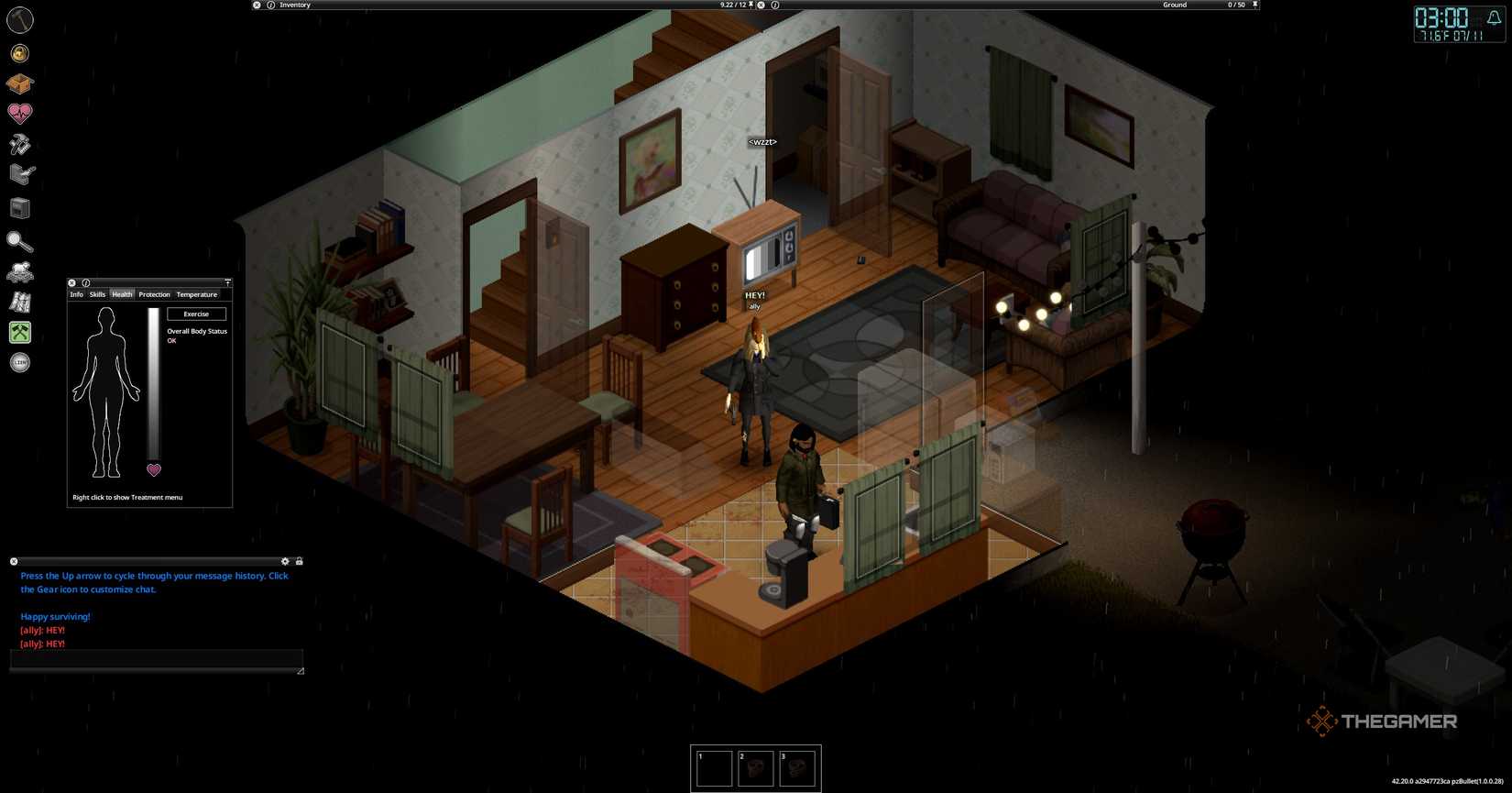 Character shouting Hey in Project Zomboid.