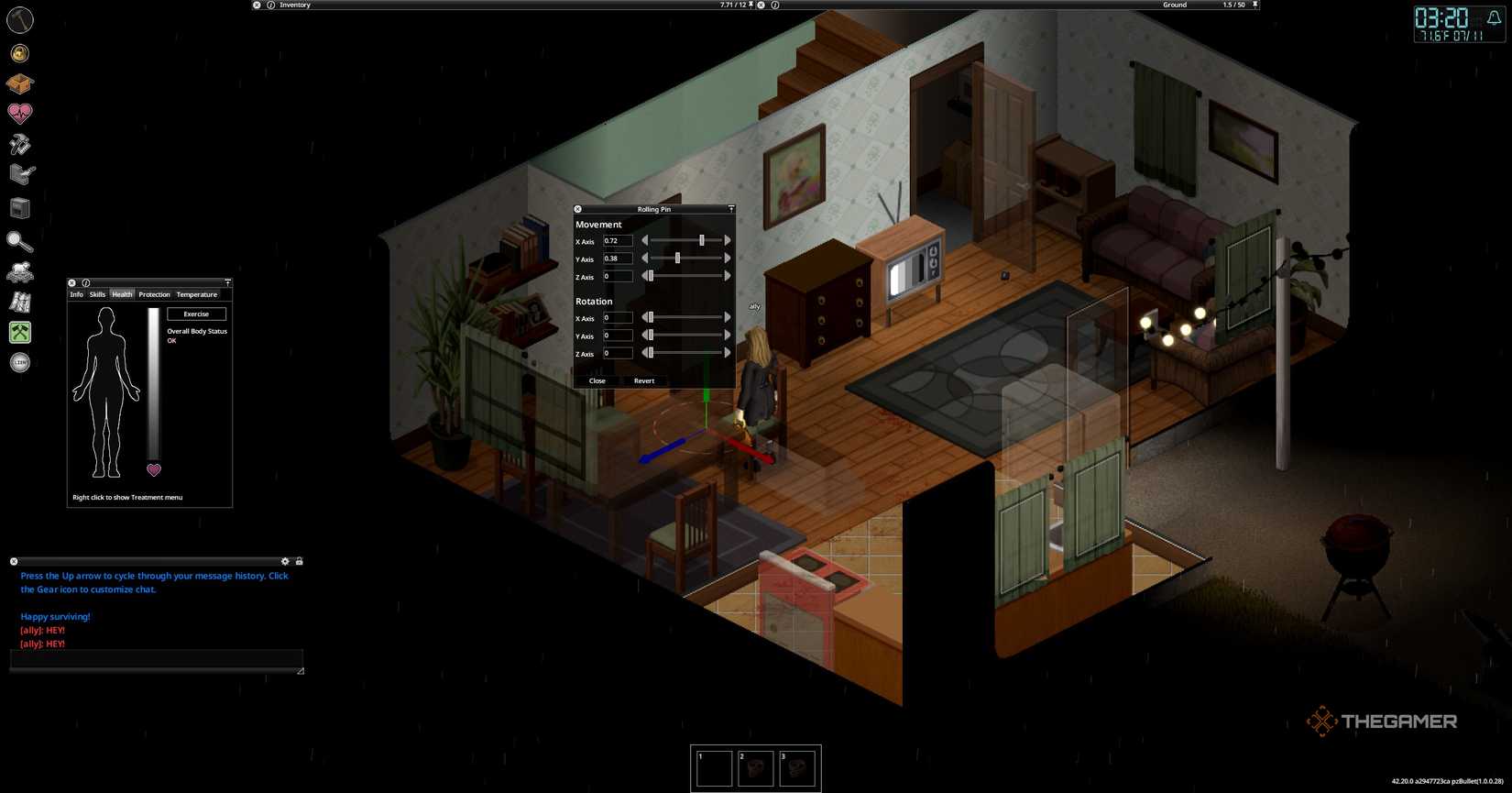 Placing an item in Project Zomboid.
