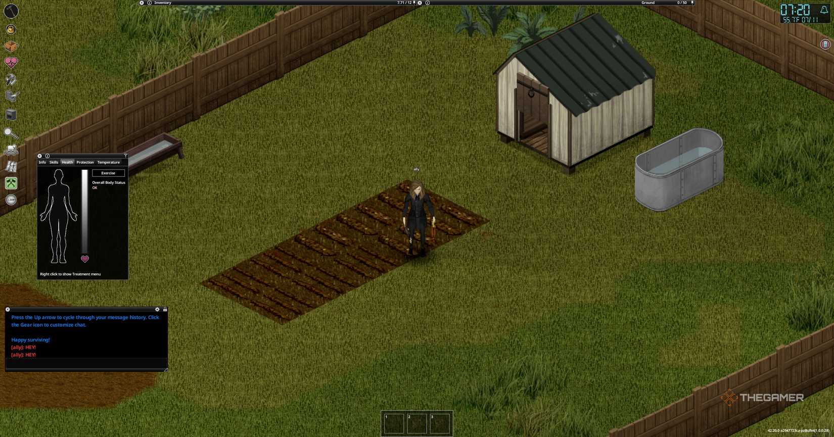Player with crops in Project Zomboid.