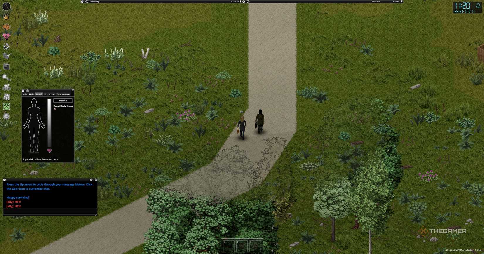 Walking with a friend in Project Zomboid.