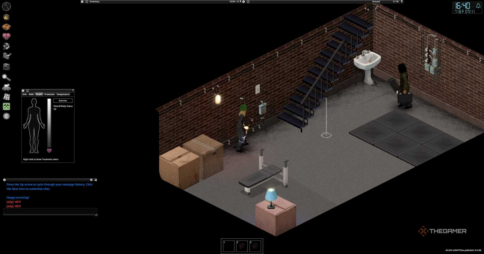 Character in a basement in Project Zomboid.