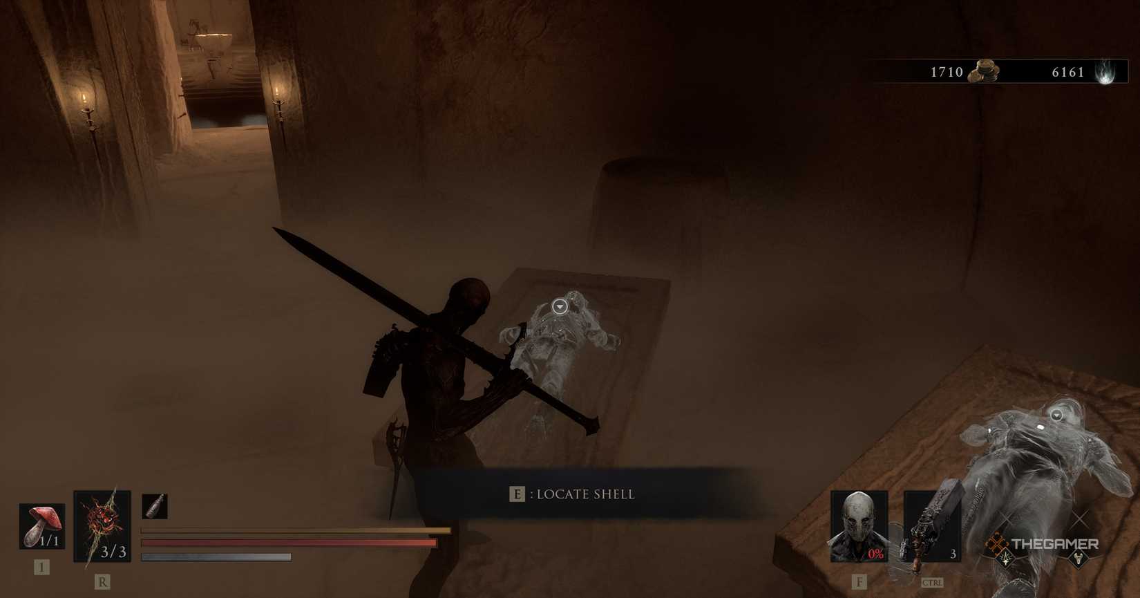 Character locating a Shell in Mortal Shell 2.